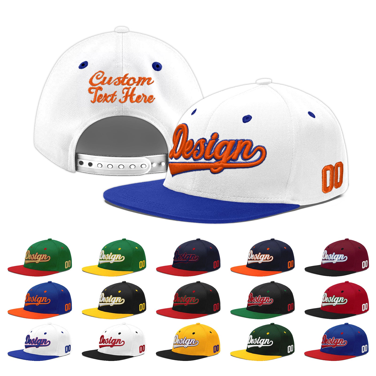 Custom White Royal Blue 3D Puff Embroidery Flat Embroidery Casual Sport Baseball Cap