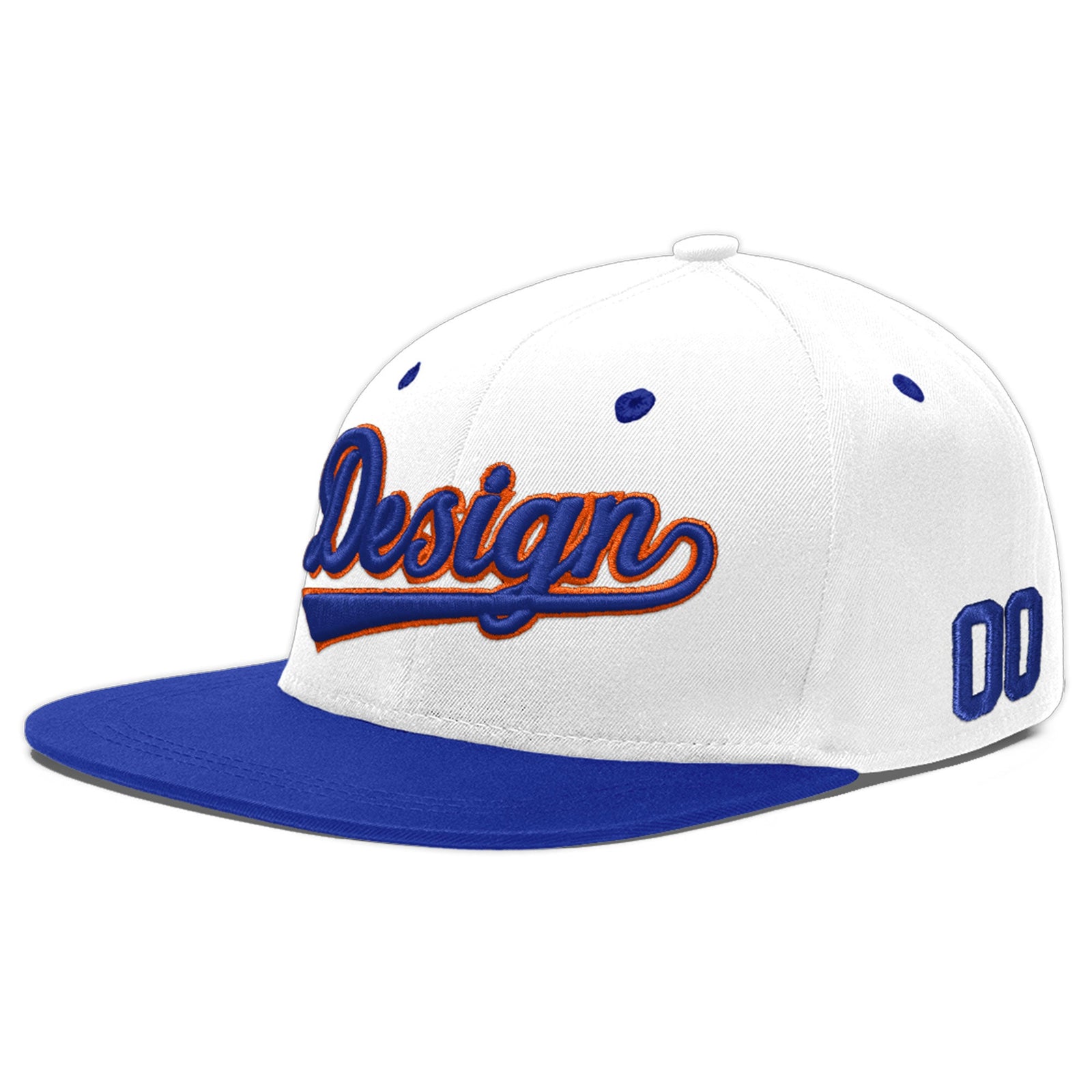 Custom White Royal Blue 3D Puff Embroidery Flat Embroidery Casual Sport Baseball Cap