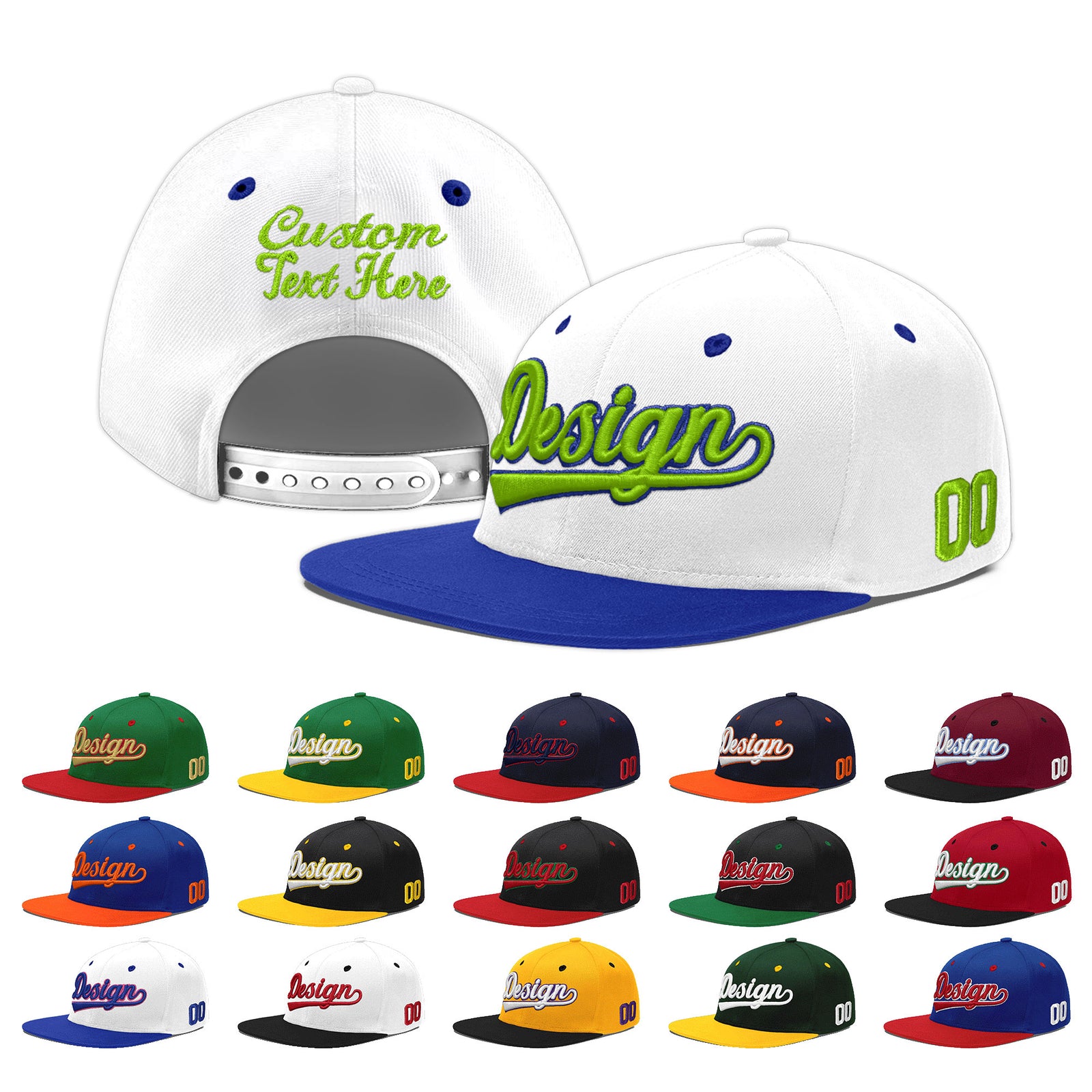Custom White Royal Blue 3D Puff Embroidery Flat Embroidery Casual Sport Baseball Cap