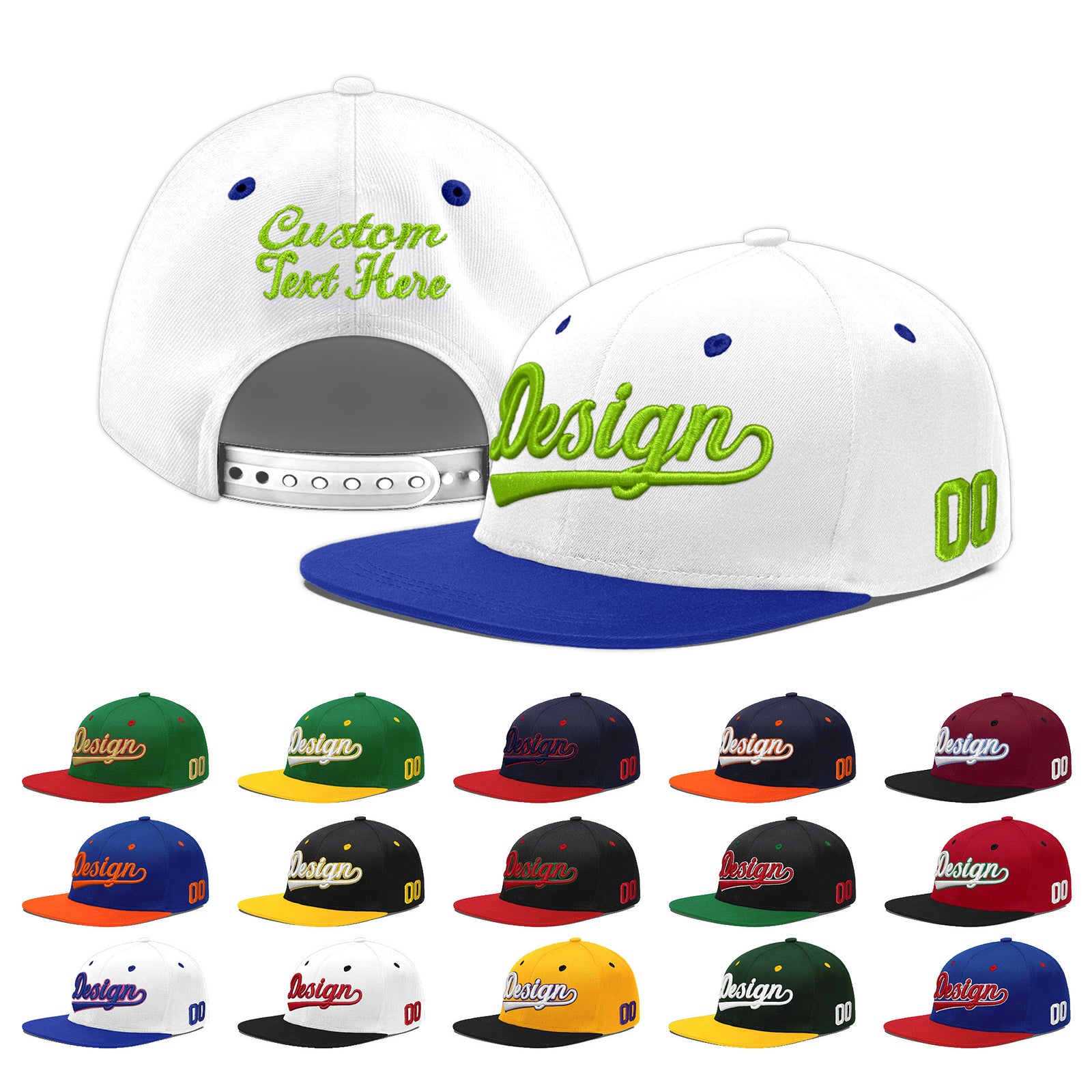 Custom White Royal Blue 123D Puff Embroidery Flat Embroidery Casual Sport Baseball Cap