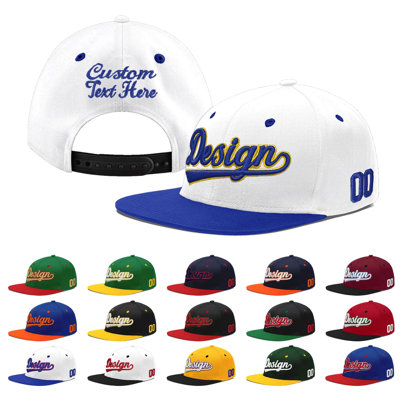 Custom White Royal Blue 131D Puff Embroidery Flat Embroidery Casual Sport Baseball Cap