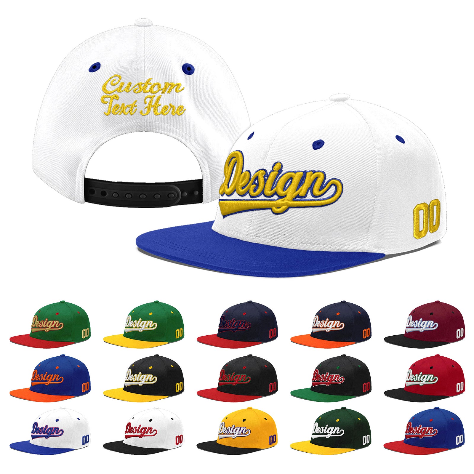 Custom White Royal Blue 139D Puff Embroidery Flat Embroidery Casual Sport Baseball Cap