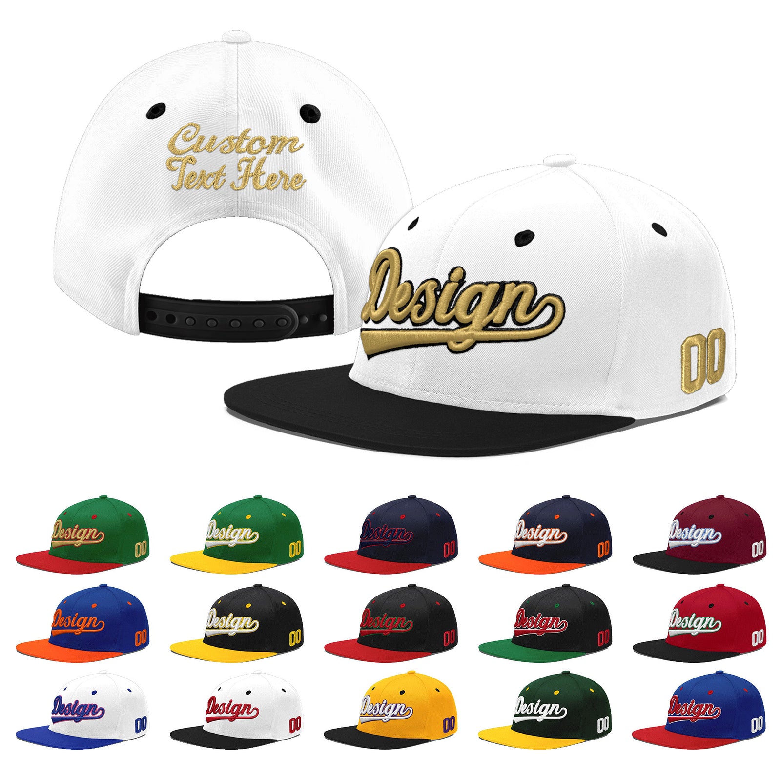 Custom White Black 3D Puff Embroidery Flat Embroidery Casual Sport Baseball Cap