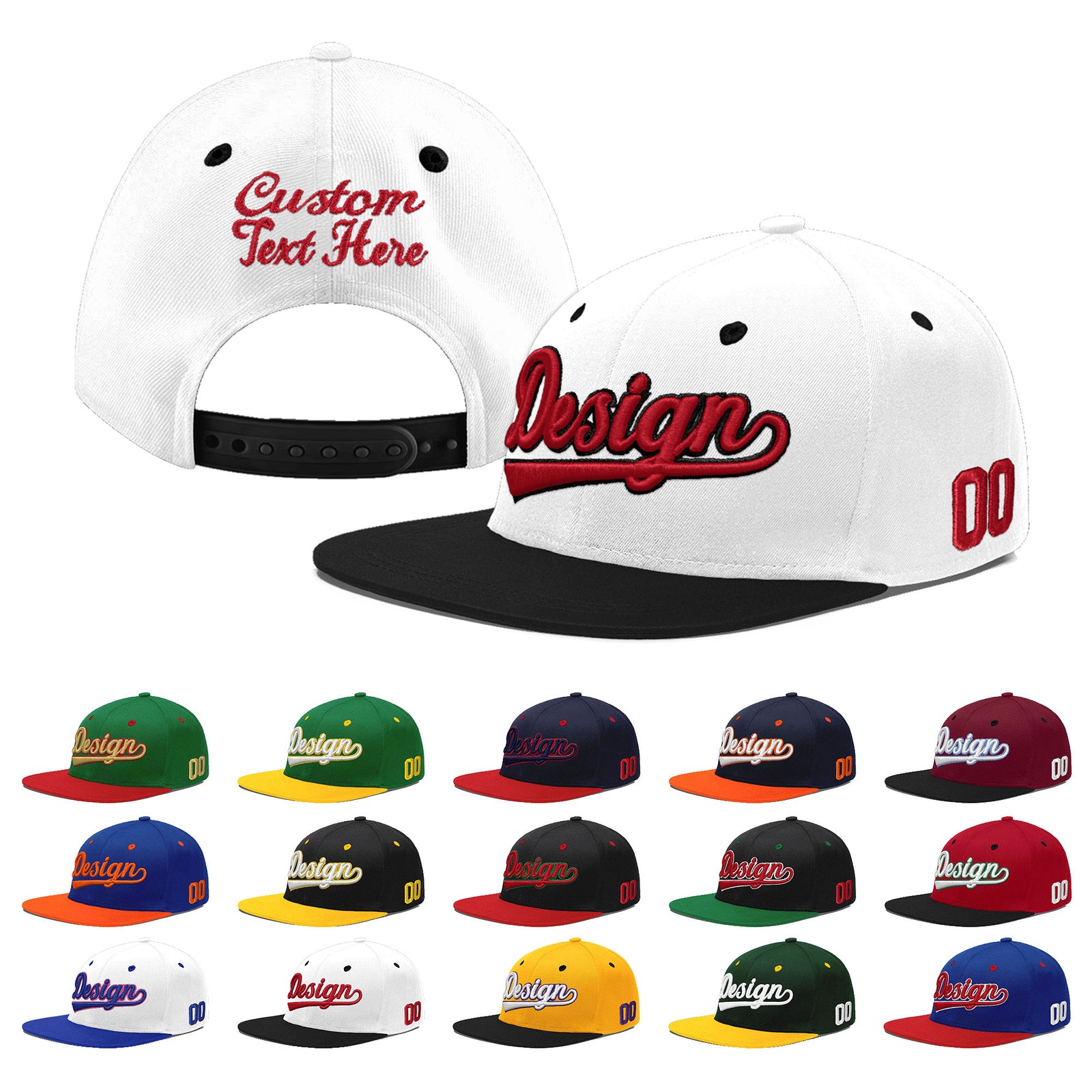 Custom White Black 3D Puff Embroidery Flat Embroidery Casual Sport Baseball Cap