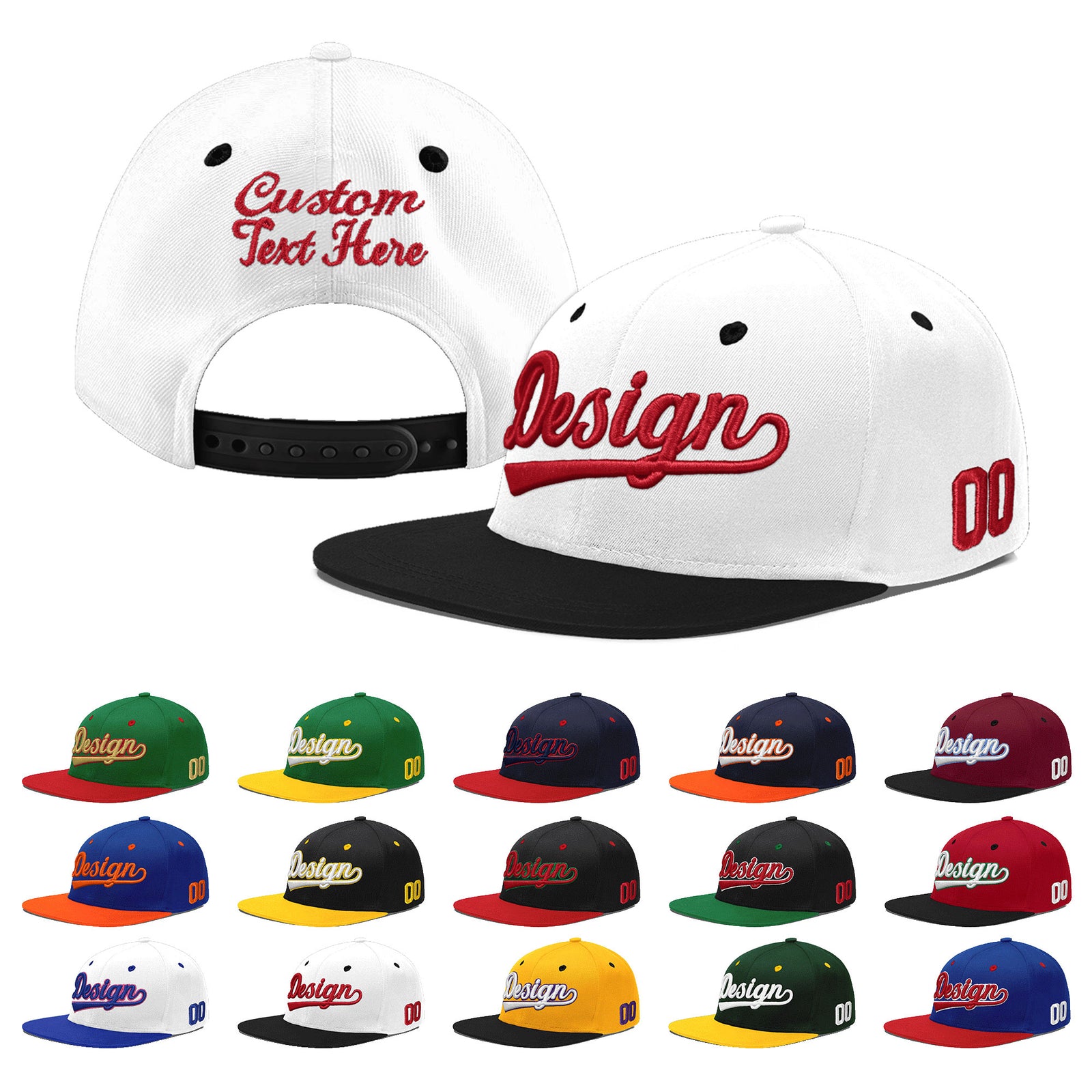 Custom White Black 3D Puff Embroidery Flat Embroidery Casual Sport Baseball Cap