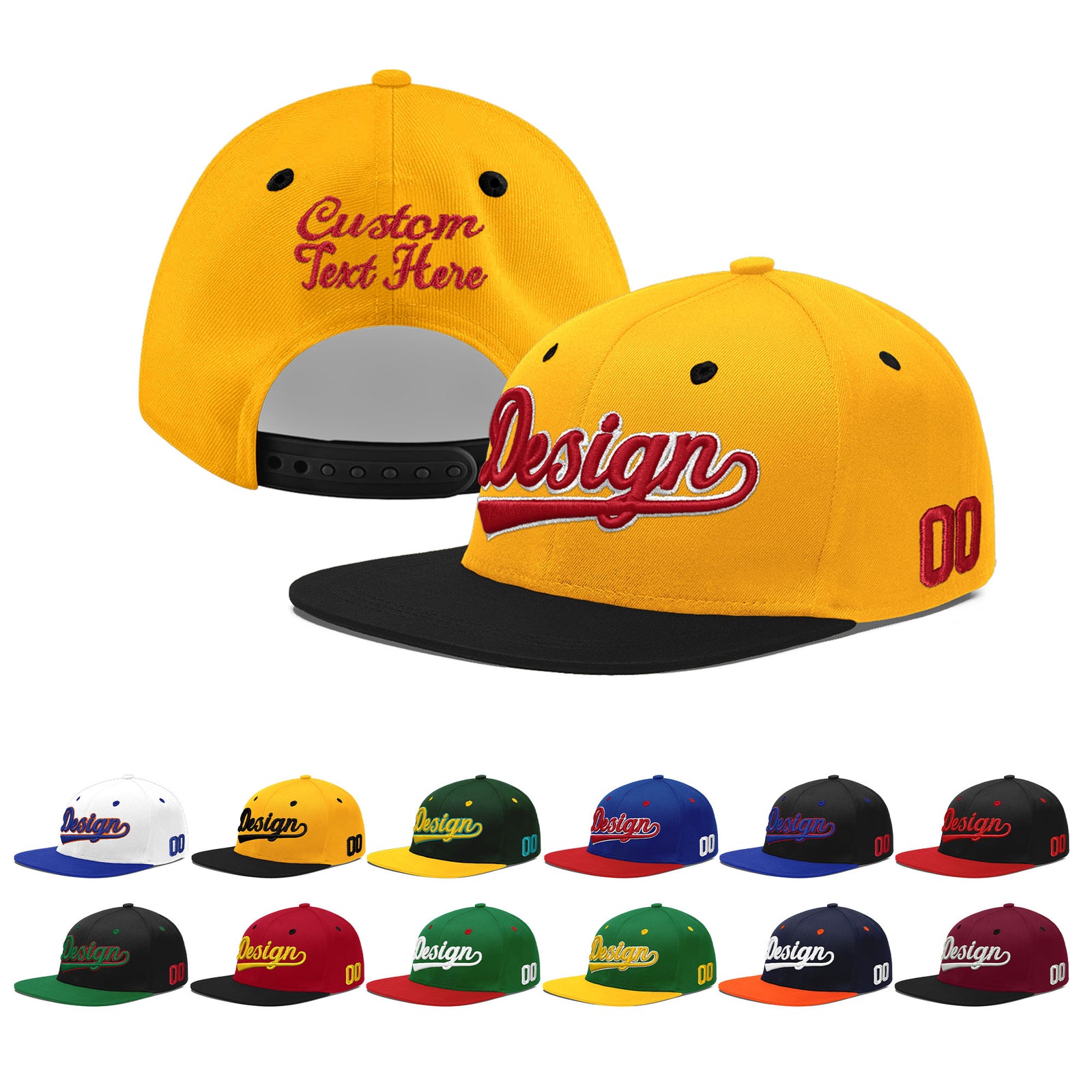 Custom Gold Black 3D Puff Embroidery Flat Embroidery Casual Sport Baseball Cap