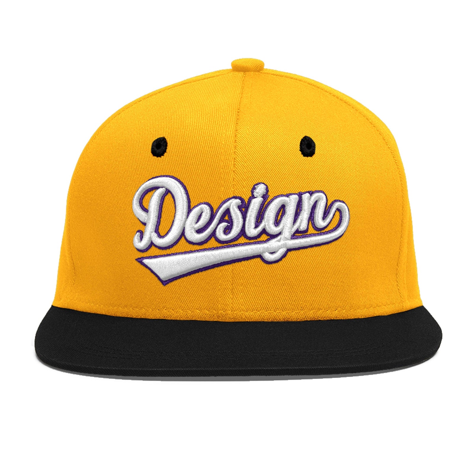 Custom Gold Black 128D Puff Embroidery Flat Embroidery Casual Sport Baseball Cap