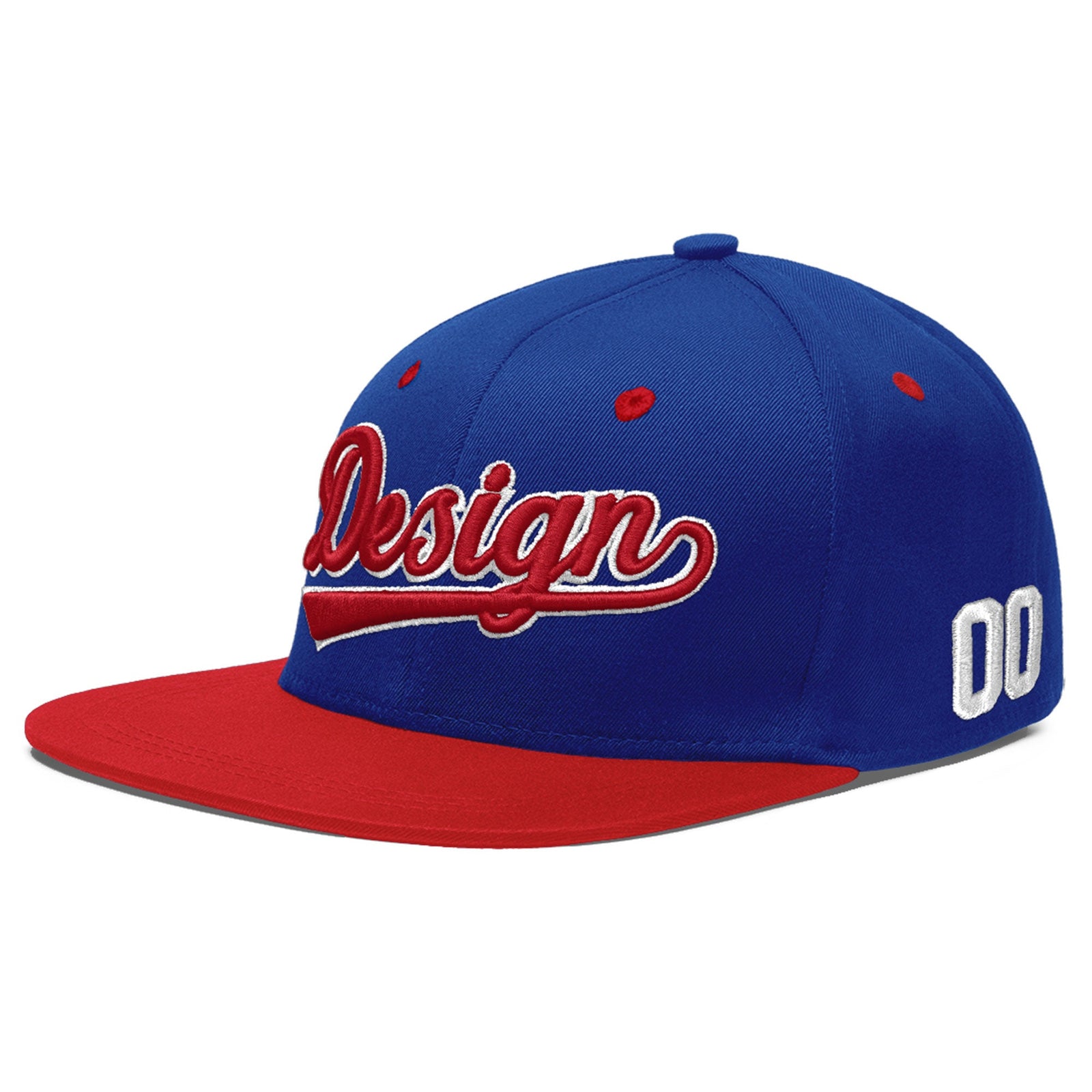 Custom Royal Blue Red 3D Puff Embroidery Flat Embroidery Casual Sport Baseball Cap