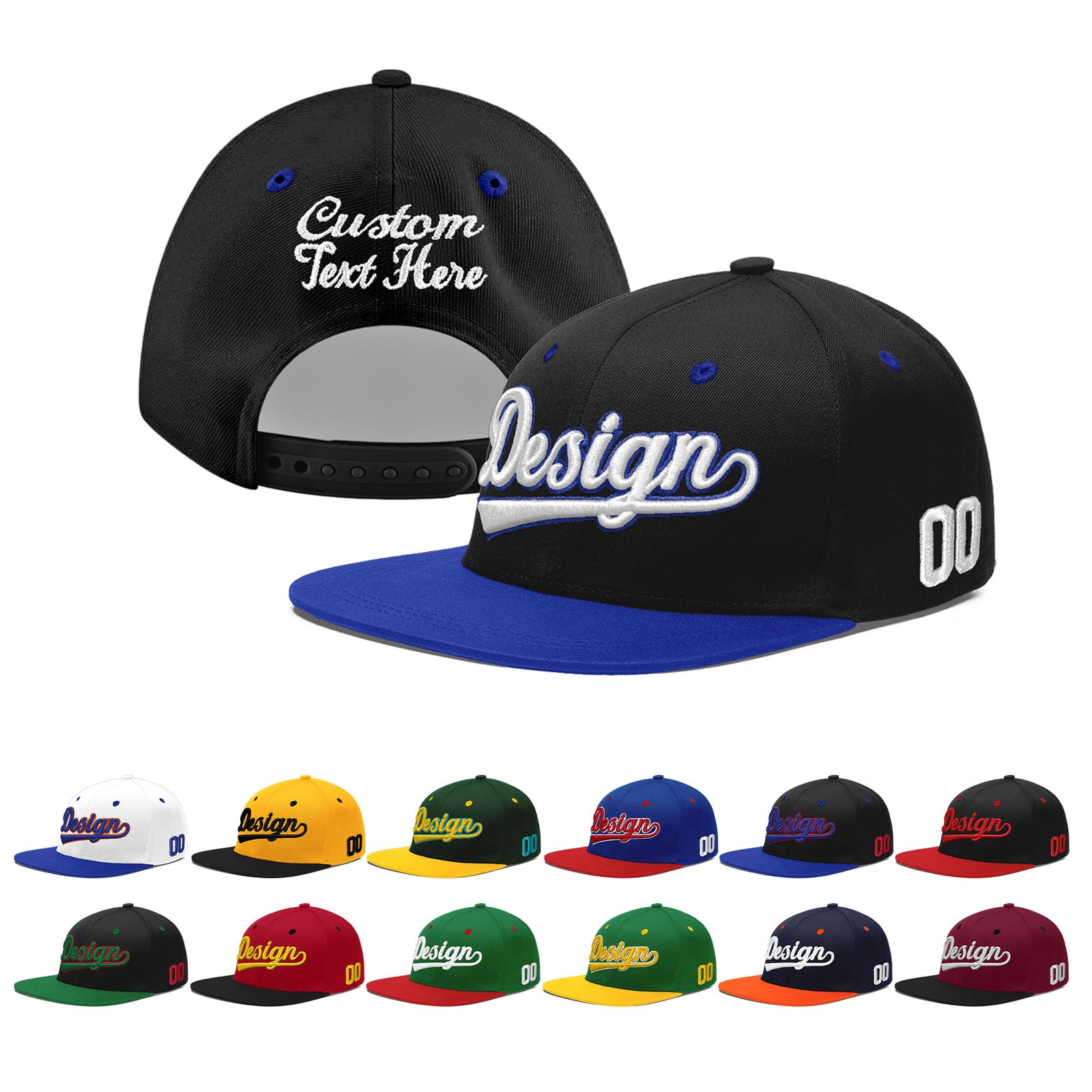 Custom Black Royal Blue 3D Puff Embroidery Flat Embroidery Casual Sport Baseball Cap