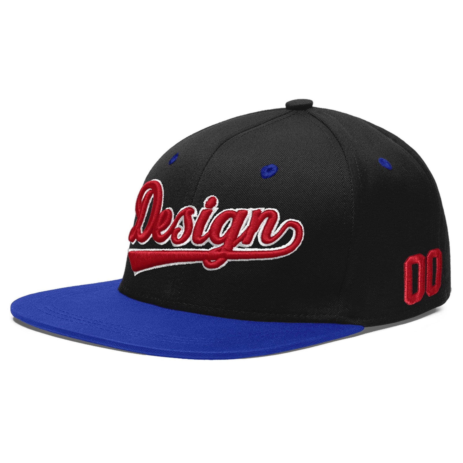 Custom Black Royal Blue 3D Puff Embroidery Flat Embroidery Casual Sport Baseball Cap