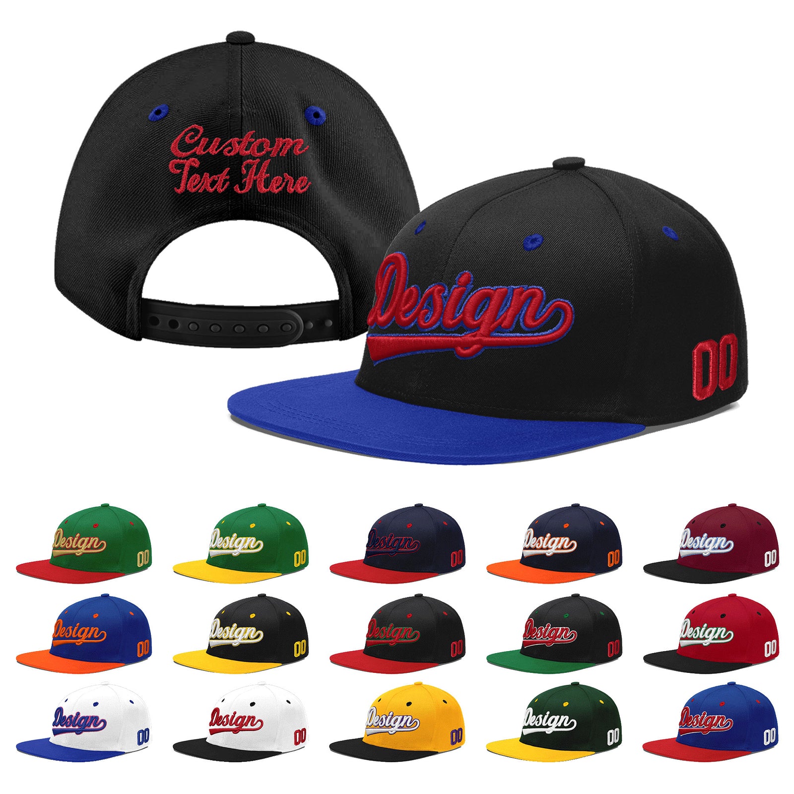 Custom Black Royal Blue 3D Puff Embroidery Flat Embroidery Casual Sport Baseball Cap