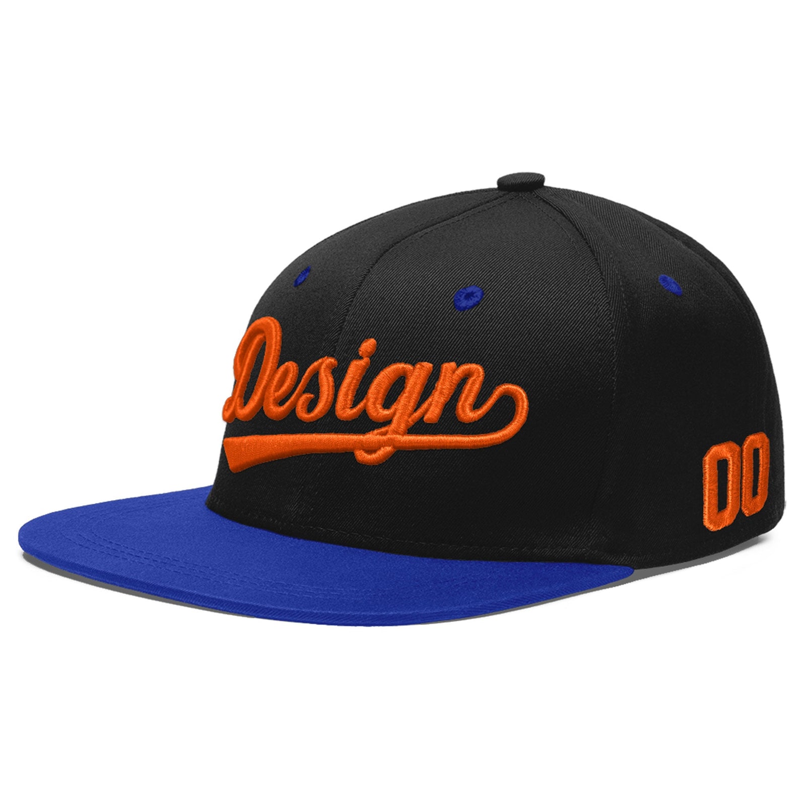 Custom Black Royal Blue 3D Puff Embroidery Flat Embroidery Casual Sport Baseball Cap