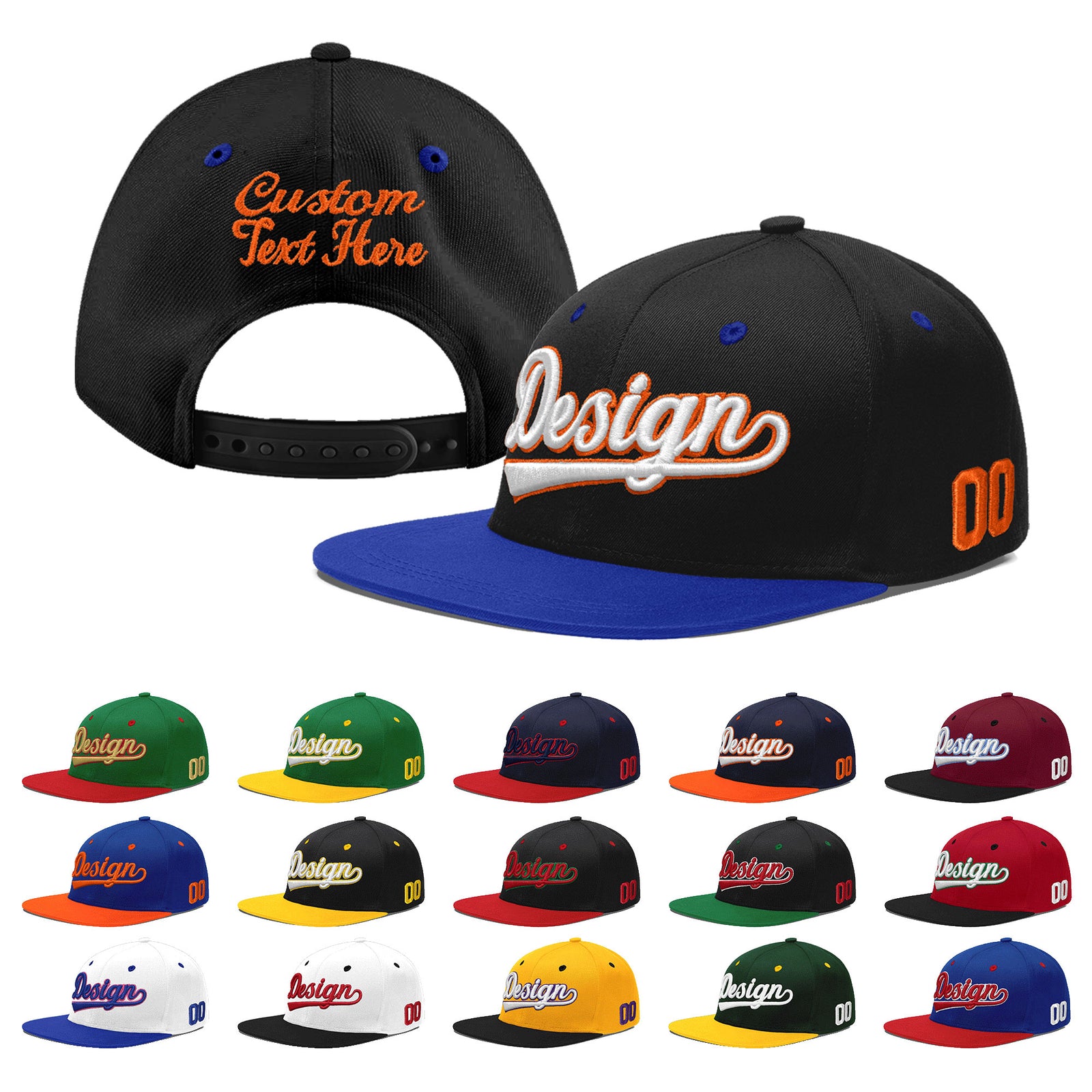 Custom Black Royal Blue 3D Puff Embroidery Flat Embroidery Casual Sport Baseball Cap