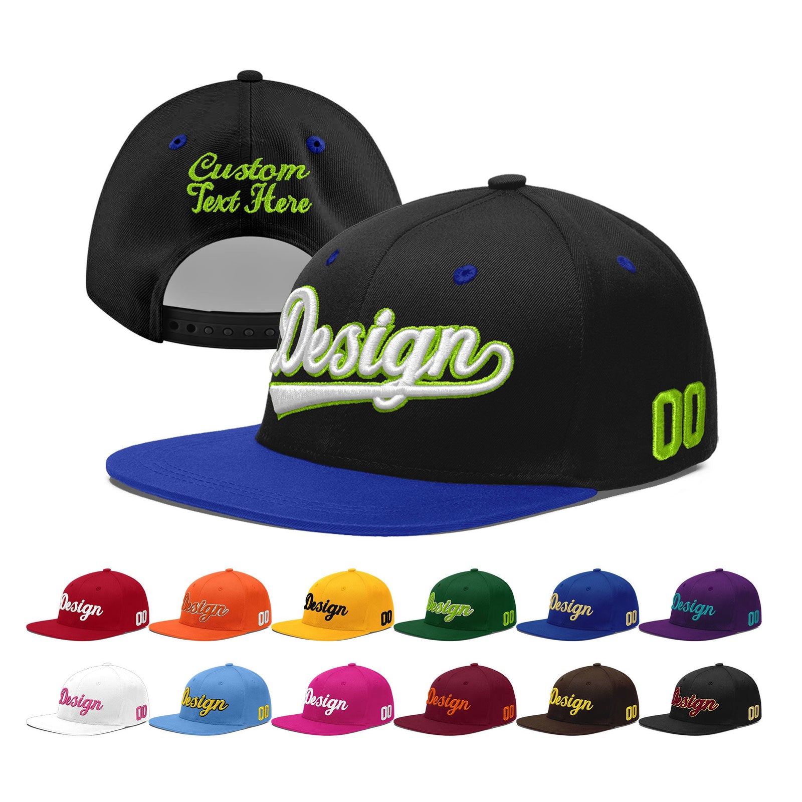 Custom Black Royal Blue 3D Puff Embroidery Flat Embroidery Casual Sport Baseball Cap