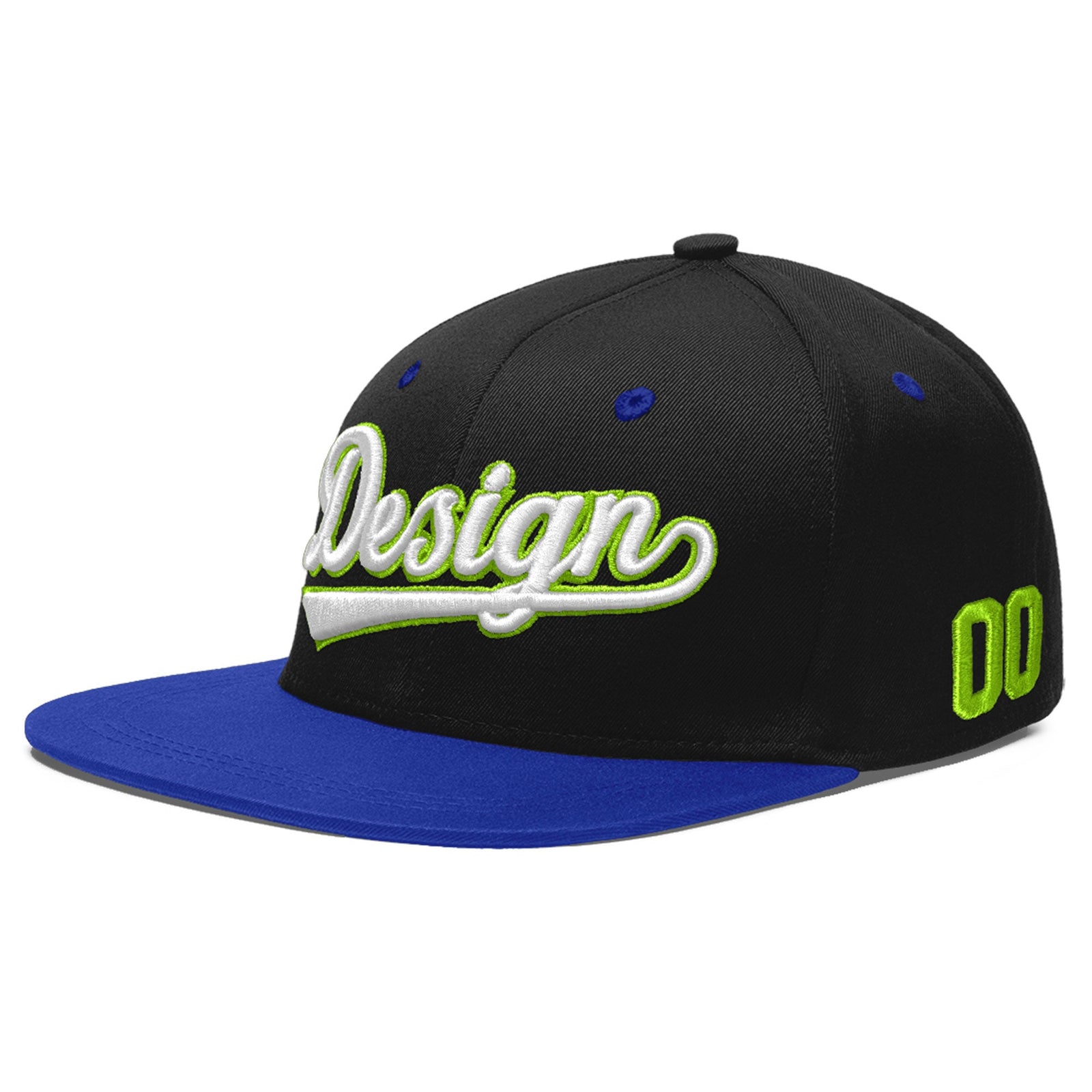 Custom Black Royal Blue 3D Puff Embroidery Flat Embroidery Casual Sport Baseball Cap