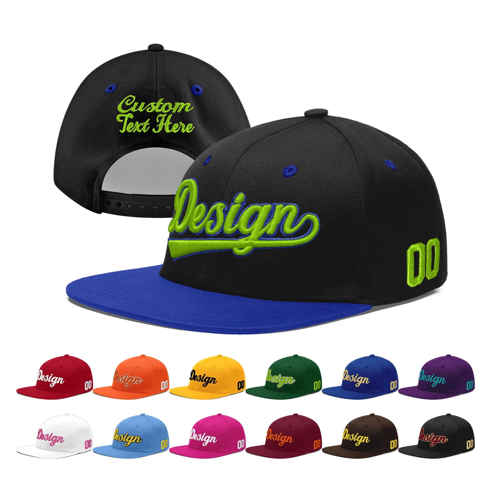 Custom Black Royal Blue 3D Puff Embroidery Flat Embroidery Casual Sport Baseball Cap