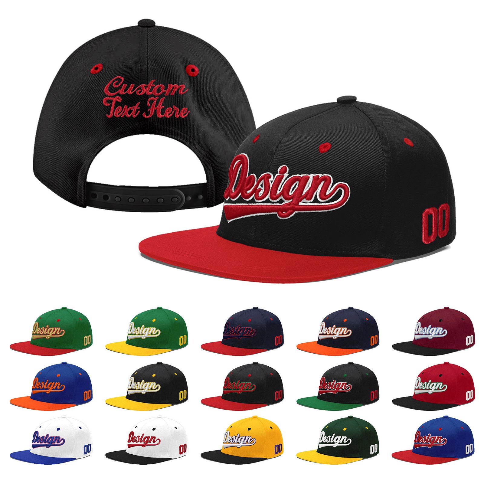 Custom Black Red 3D Puff Embroidery Flat Embroidery Casual Sport Baseball Cap