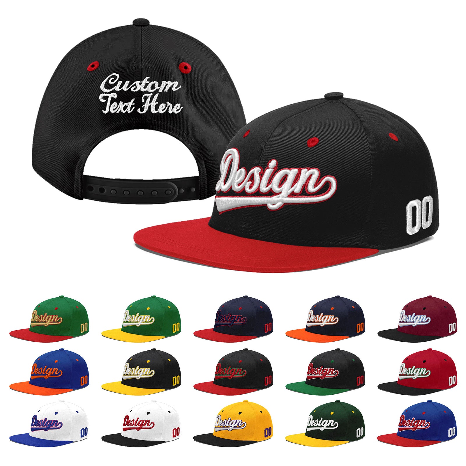 Custom Black Red 3D Puff Embroidery Flat Embroidery Casual Sport Baseball Cap