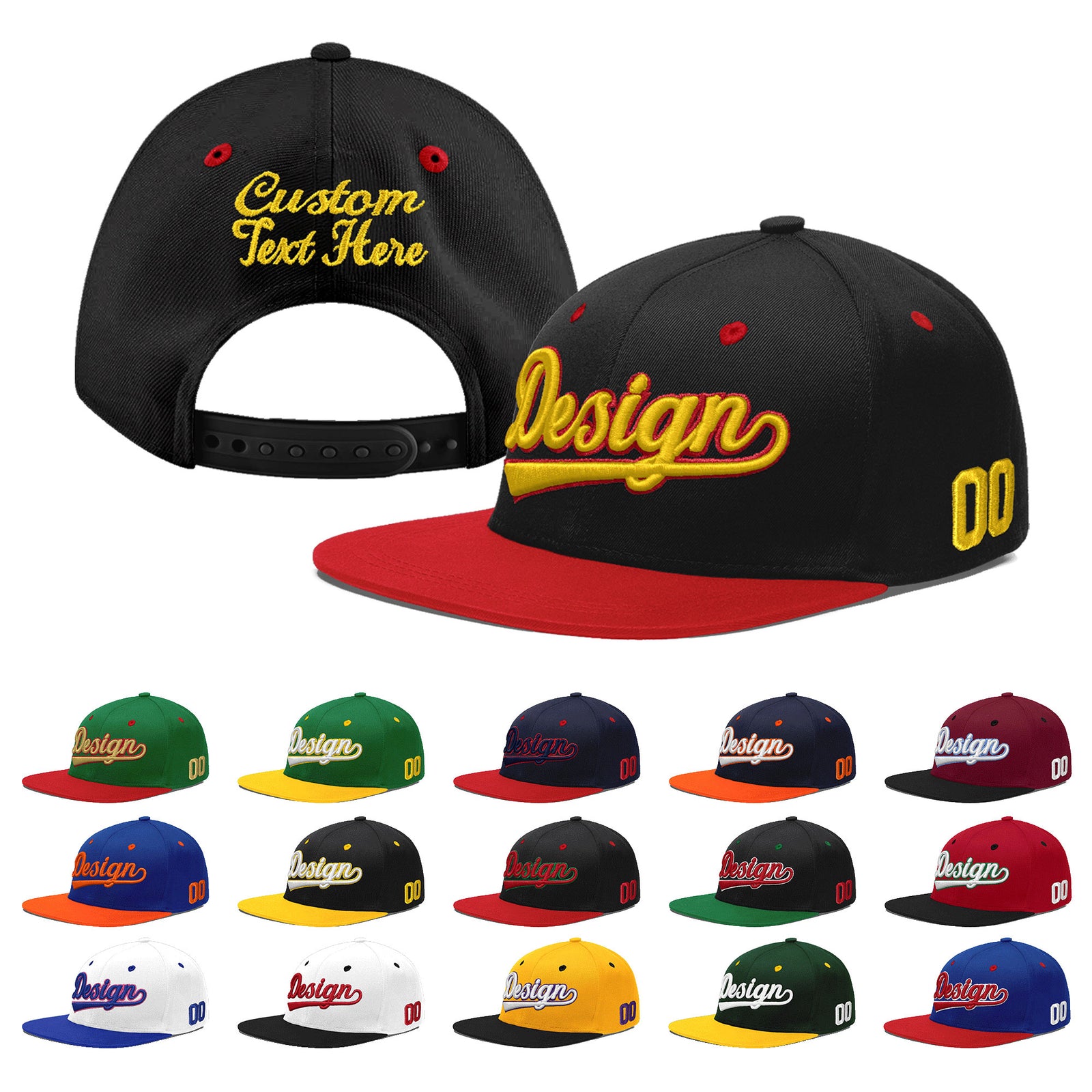 Custom Black Red 3D Puff Embroidery Flat Embroidery Casual Sport Baseball Cap