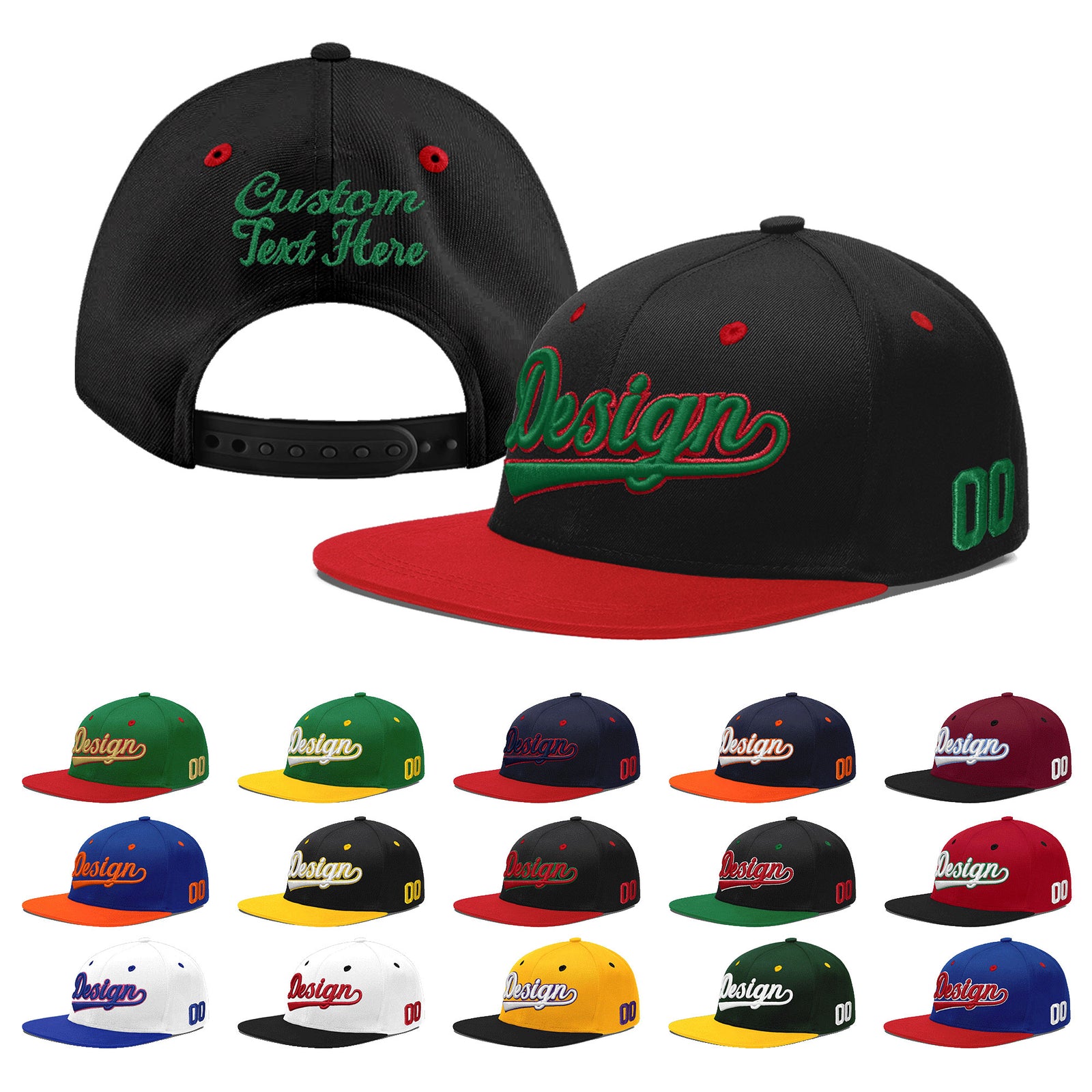 Custom Black Red 3D Puff Embroidery Flat Embroidery Casual Sport Baseball Cap