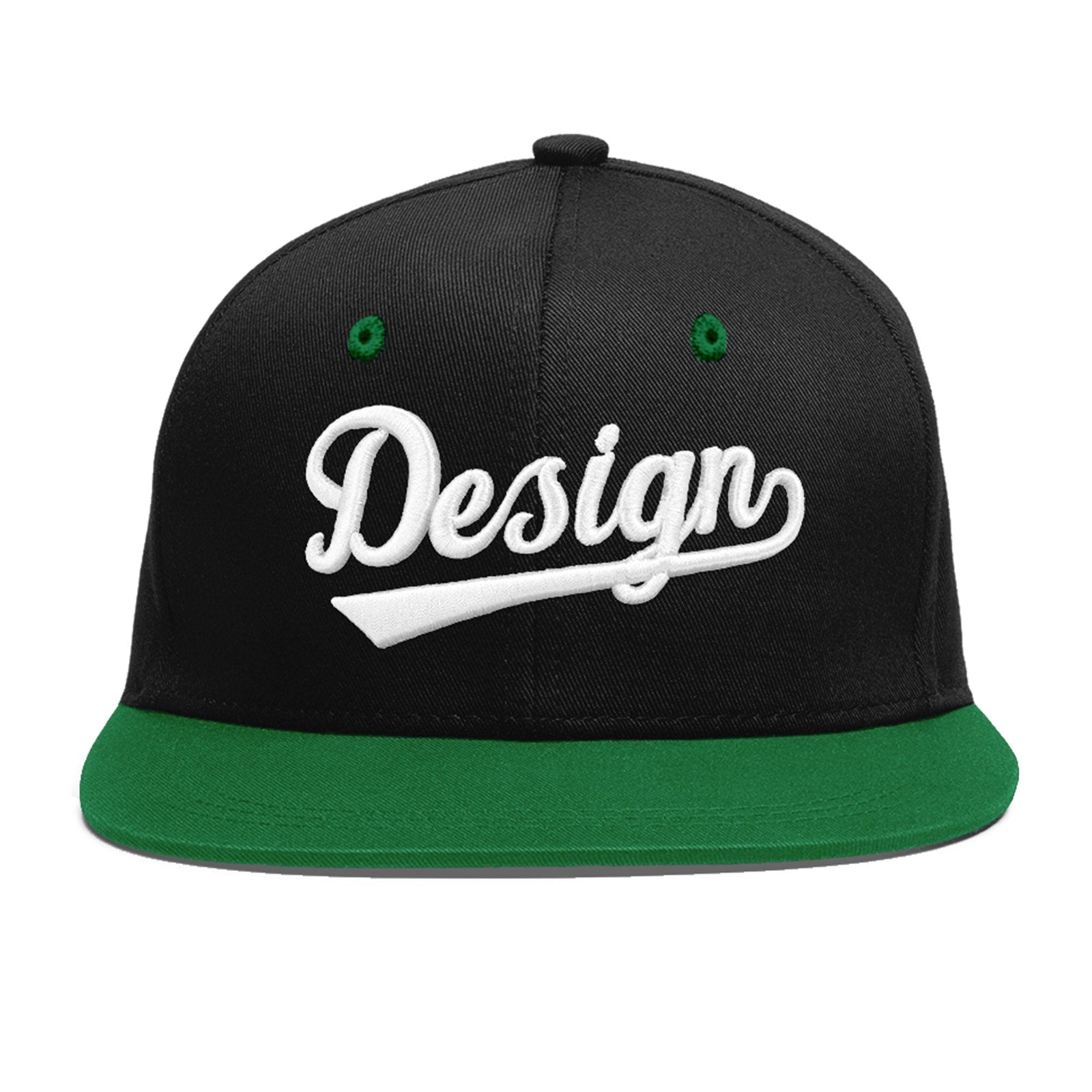 Custom Black Kelly Green 3D Puff Embroidery Flat Embroidery Casual Sport Baseball Cap