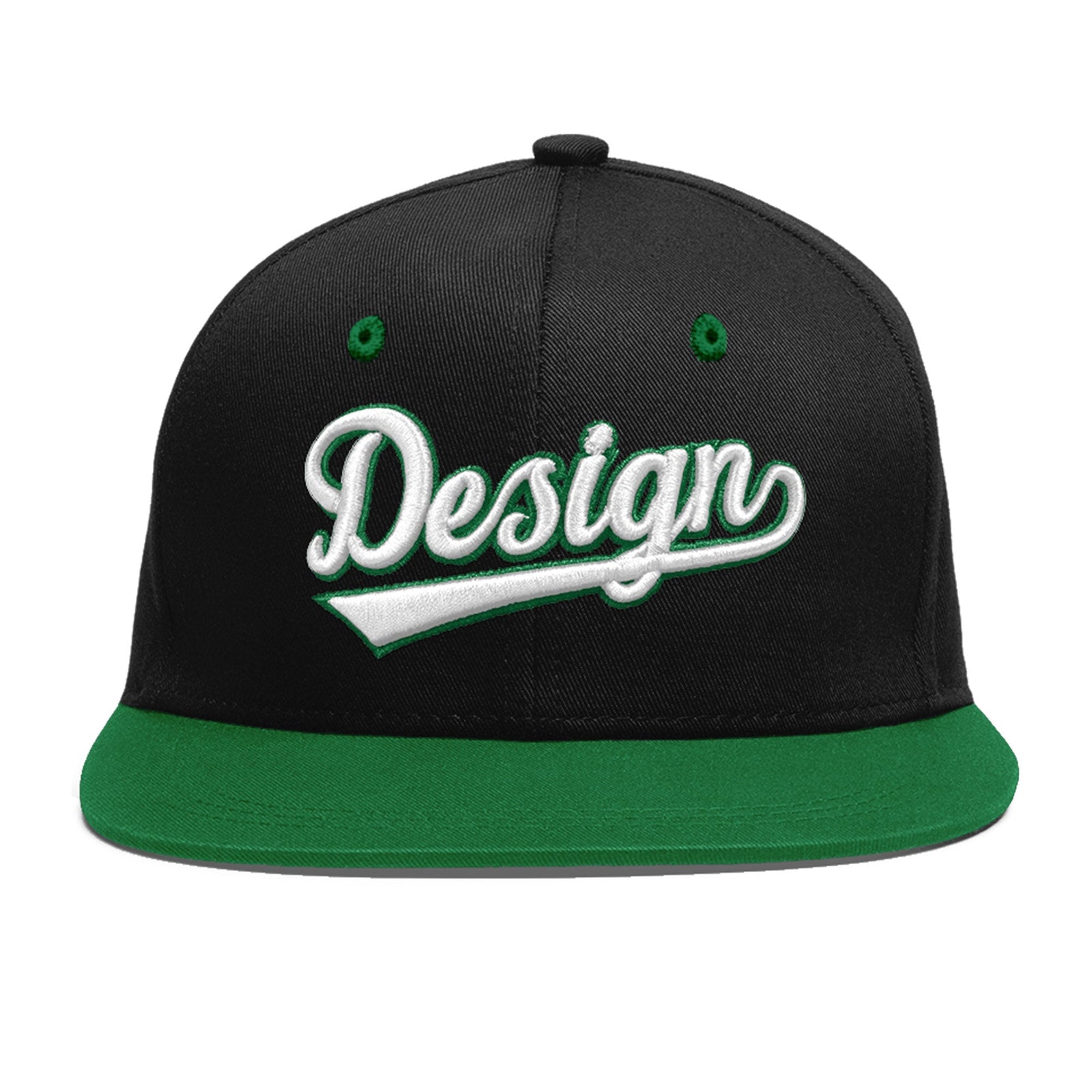Custom Black Kelly Green 3D Puff Embroidery Flat Embroidery Casual Sport Baseball Cap