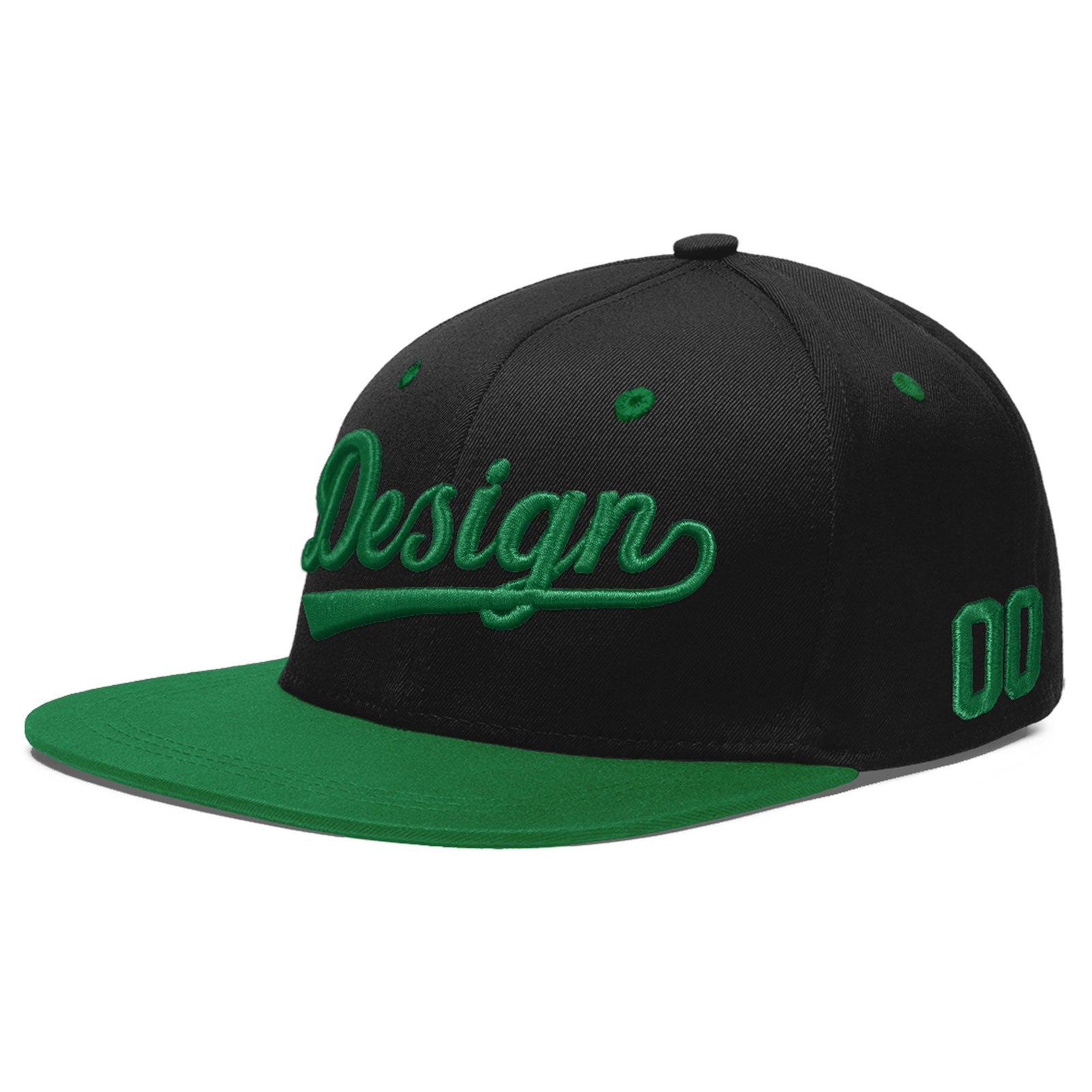 Custom Black Kelly Green 3D Puff Embroidery Flat Embroidery Casual Sport Baseball Cap