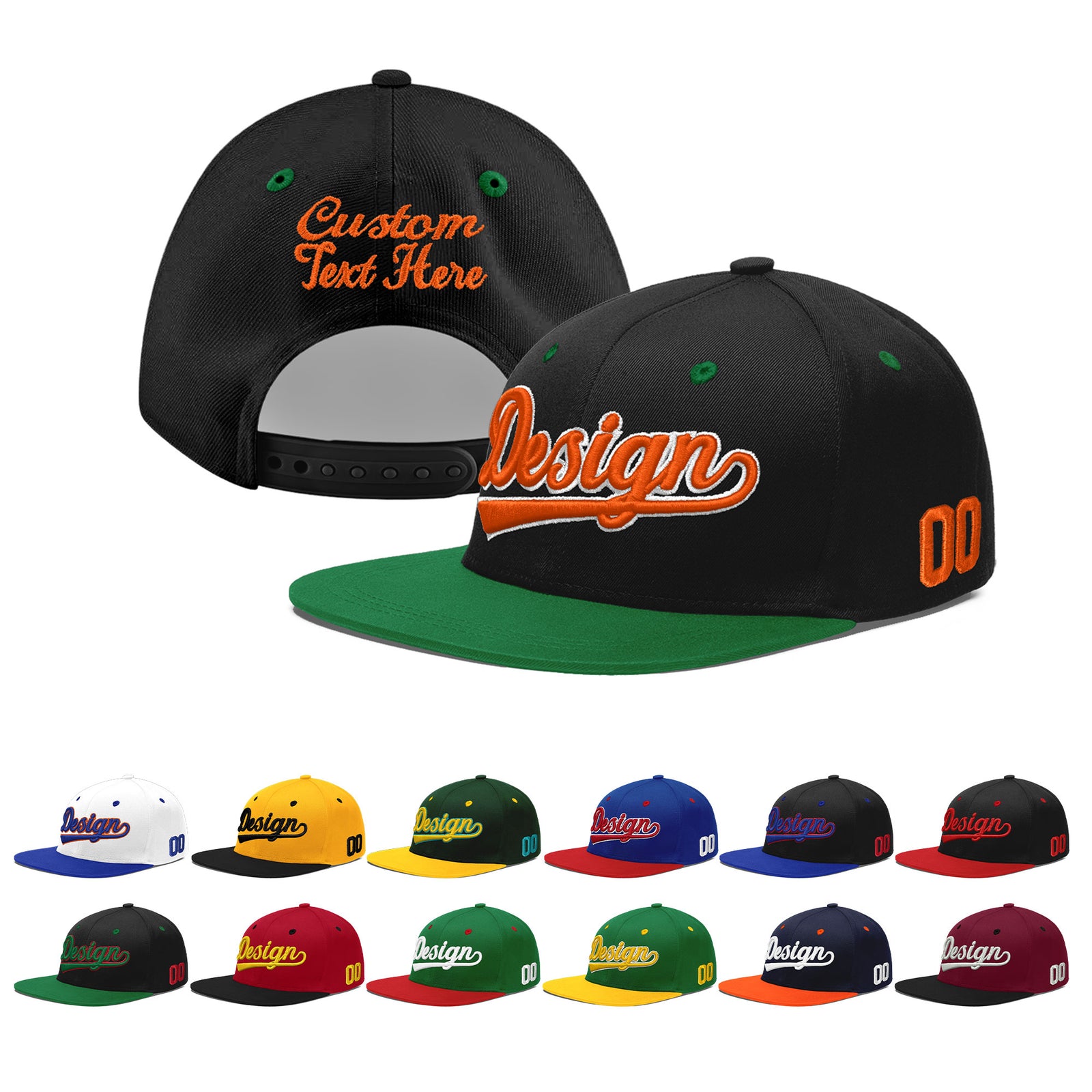 Custom Black Kelly Green 3D Puff Embroidery Flat Embroidery Casual Sport Baseball Cap