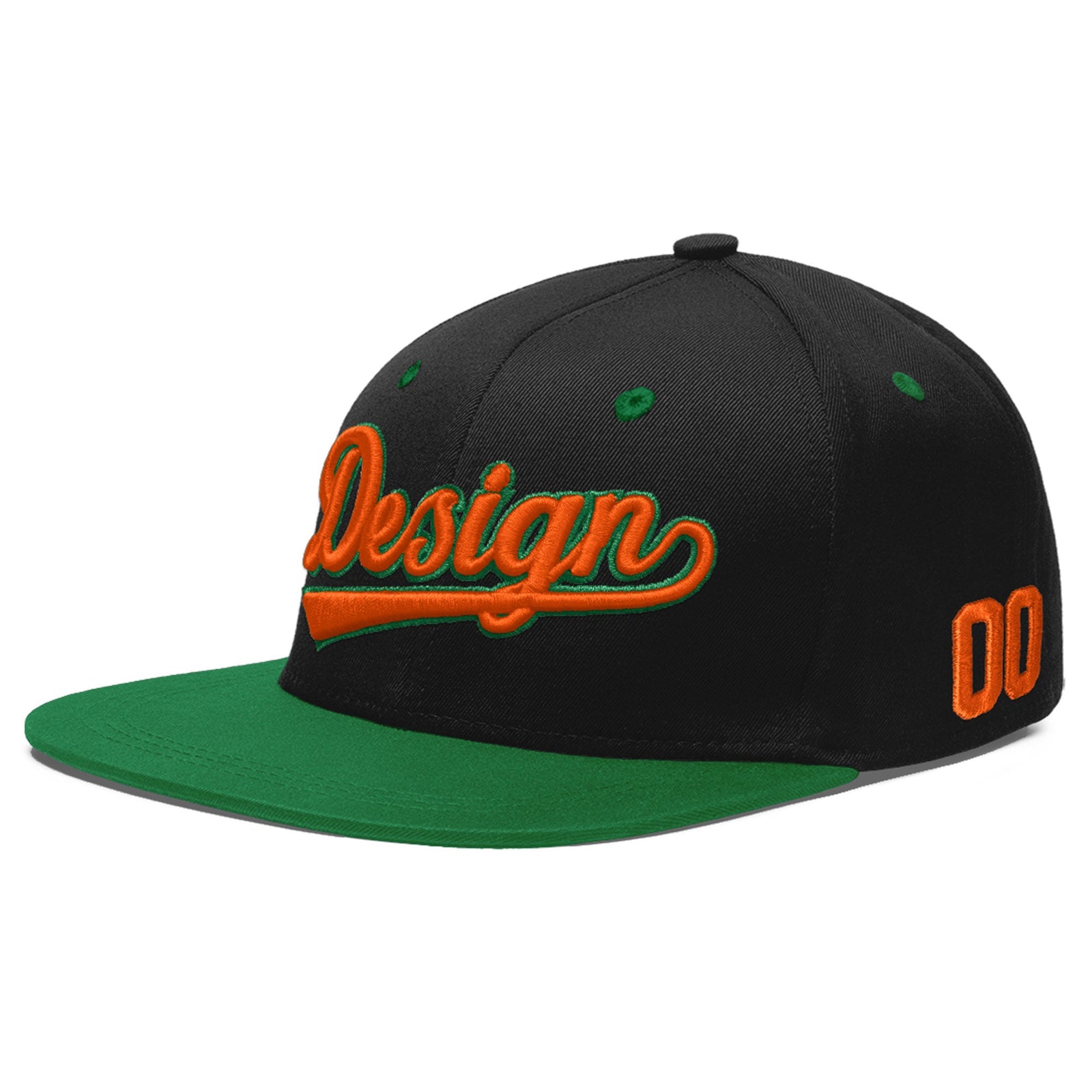 Custom Black Kelly Green 3D Puff Embroidery Flat Embroidery Casual Sport Baseball Cap