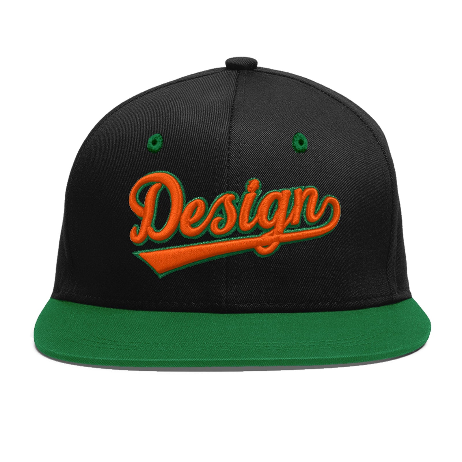 Custom Black Kelly Green 3D Puff Embroidery Flat Embroidery Casual Sport Baseball Cap