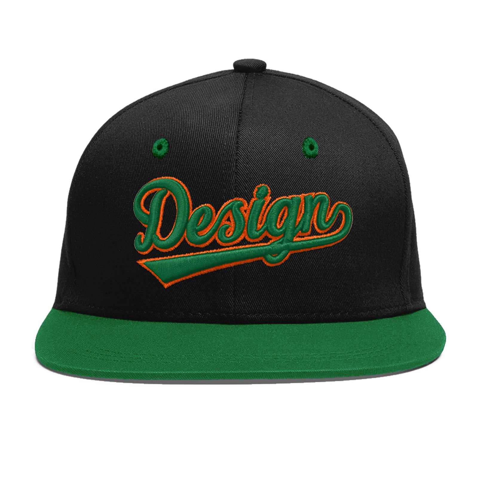 Custom Black Kelly Green 3D Puff Embroidery Flat Embroidery Casual Sport Baseball Cap