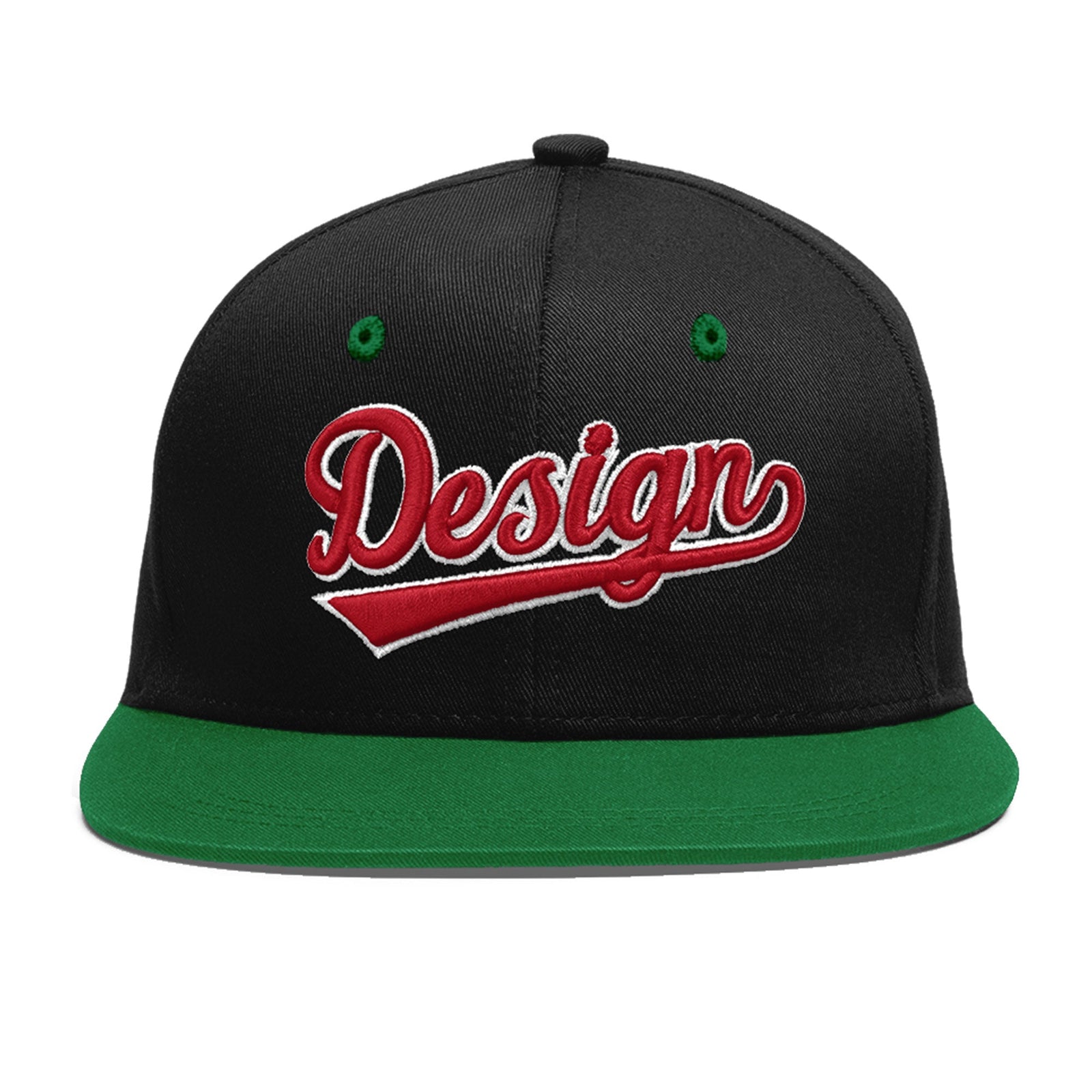 Custom Black Kelly Green 3D Puff Embroidery Flat Embroidery Casual Sport Baseball Cap