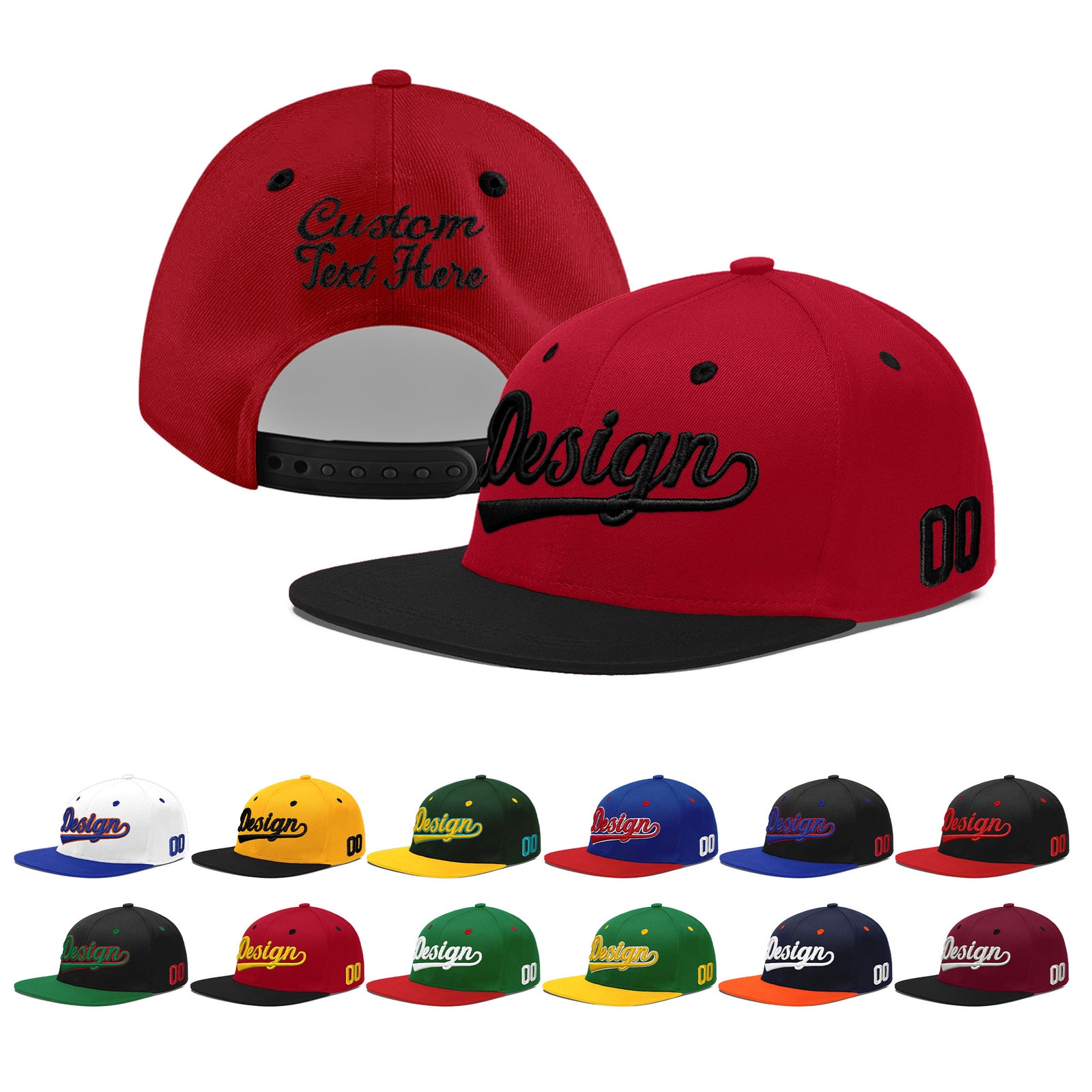 Custom Red Black 3D Puff Embroidery Flat Embroidery Casual Sport Baseball Cap