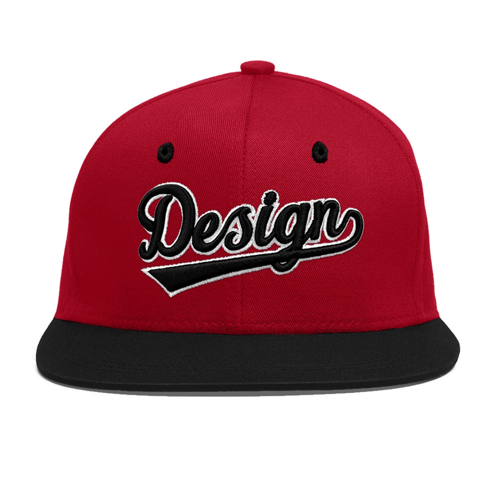 Custom Red Black 3D Puff Embroidery Flat Embroidery Casual Sport Baseball Cap