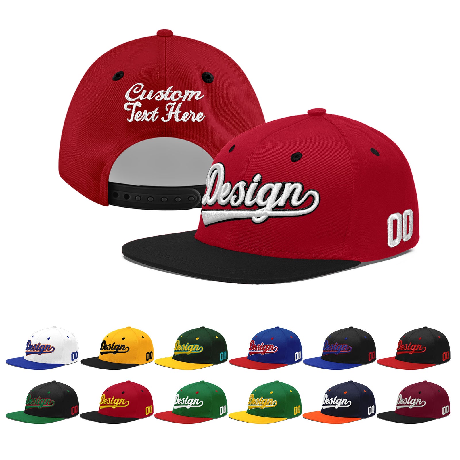 Custom Red Black 3D Puff Embroidery Flat Embroidery Casual Sport Baseball Cap