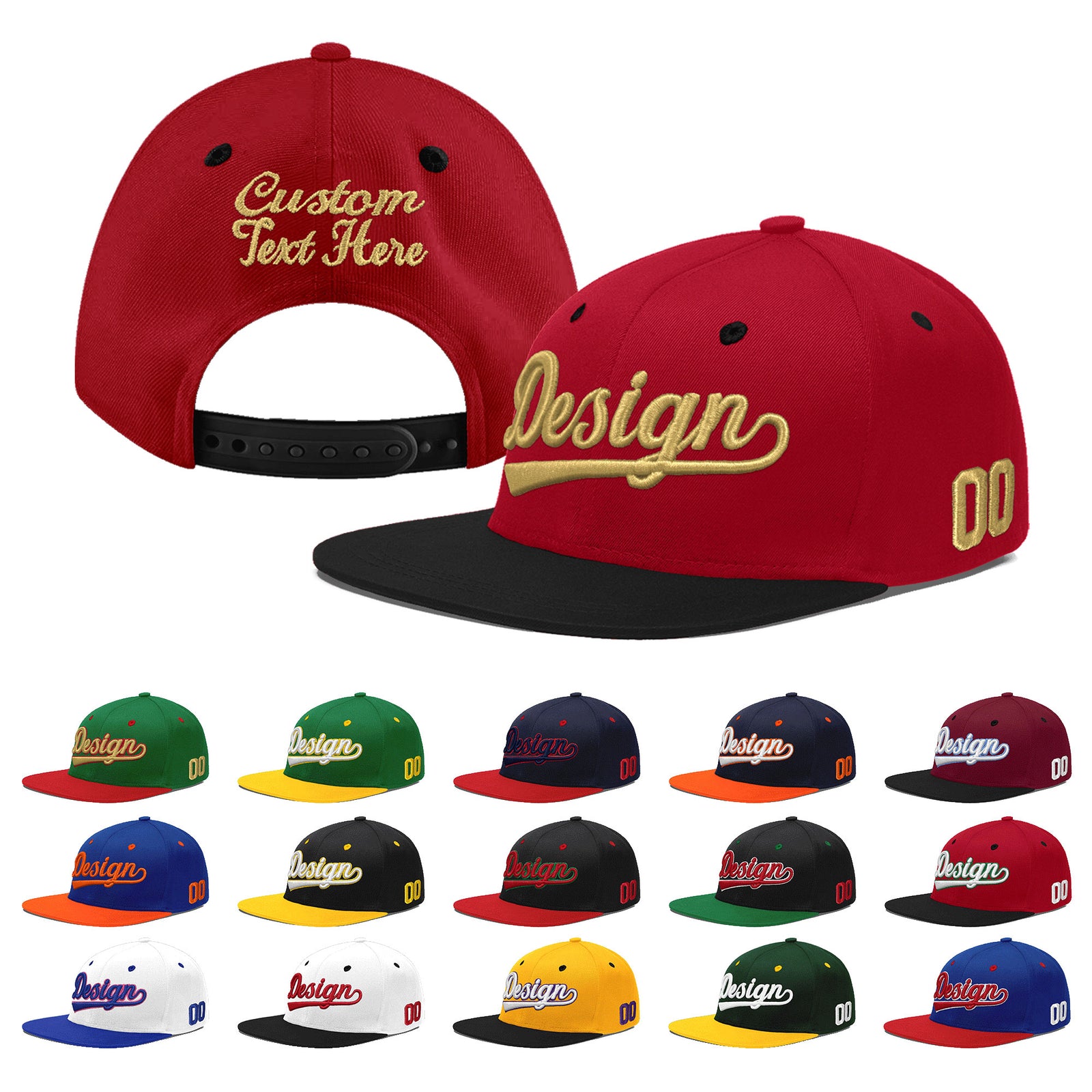Custom Red Black 3D Puff Embroidery Flat Embroidery Casual Sport Baseball Cap