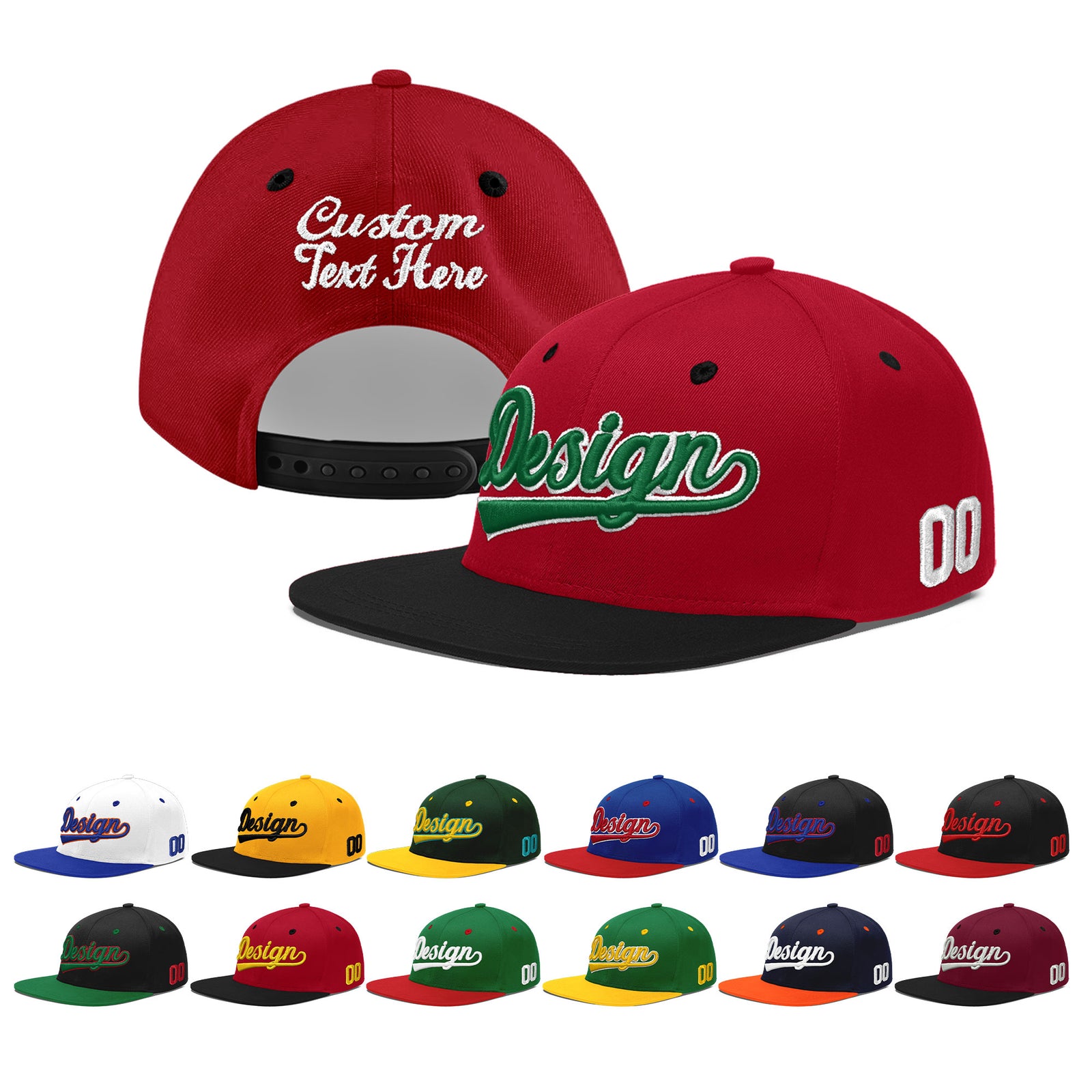 Custom Red Black 3D Puff Embroidery Flat Embroidery Casual Sport Baseball Cap