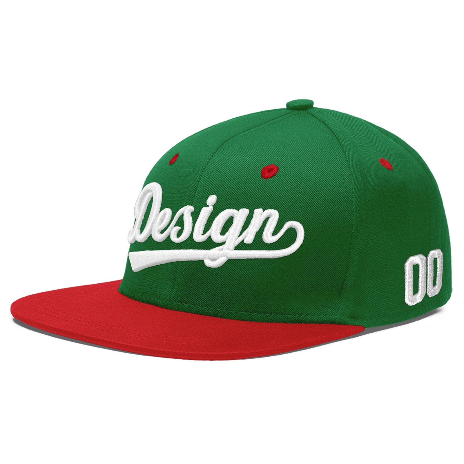 Custom Kelly Green Red 3D Puff Embroidery Flat Embroidery Casual Sport Baseball Cap