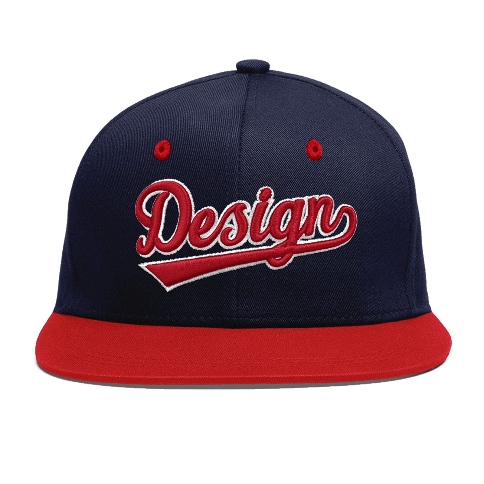 Custom Navy Red 3D Puff Embroidery Flat Embroidery Casual Sport Baseball Cap