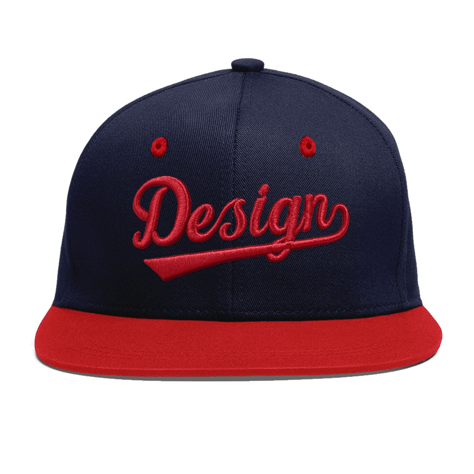 Custom Navy Red 3D Puff Embroidery Flat Embroidery Casual Sport Baseball Cap