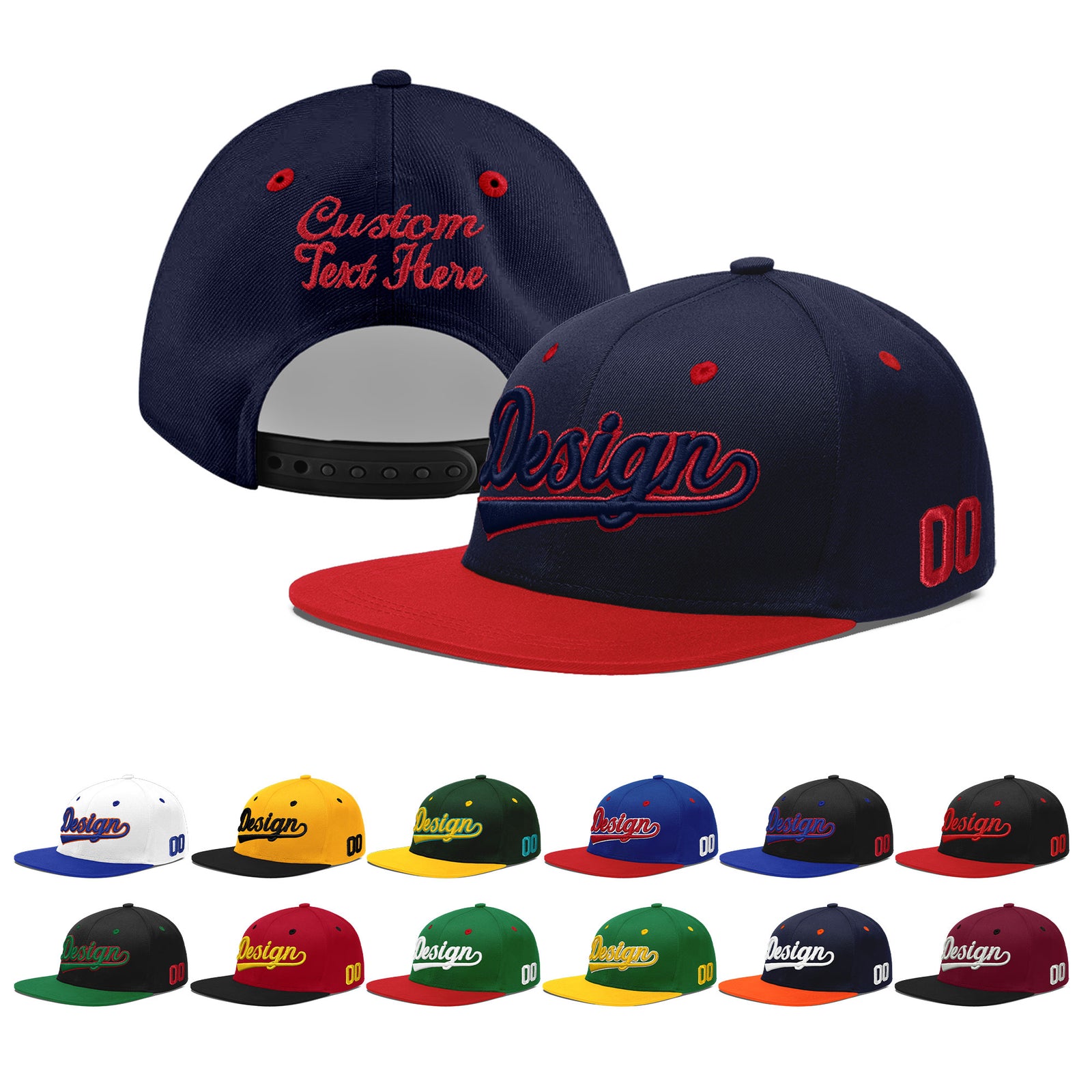Custom Navy Red 3D Puff Embroidery Flat Embroidery Casual Sport Baseball Cap