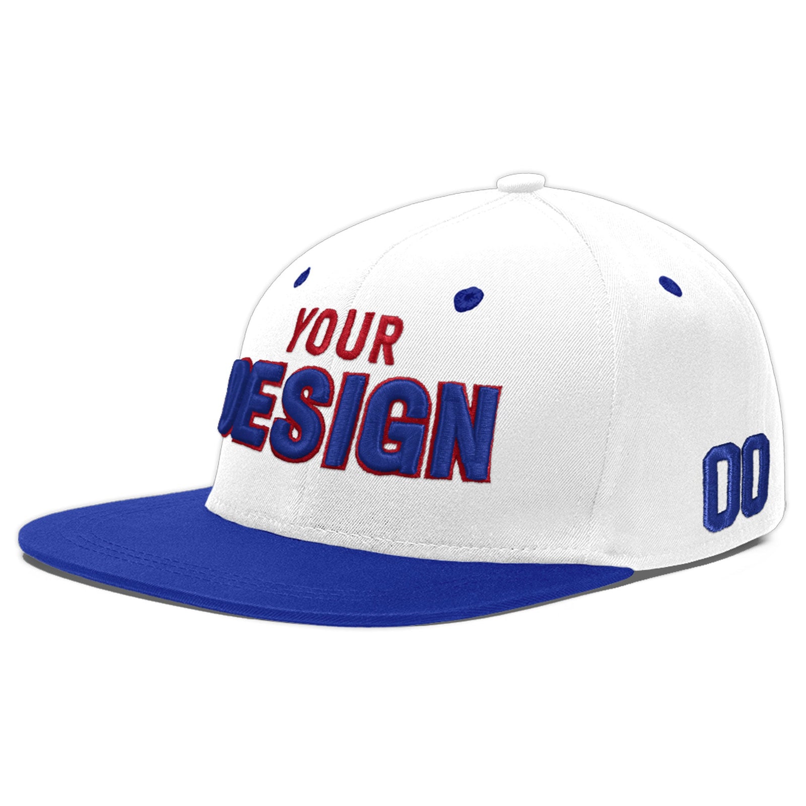Custom White Royal Blue 3D Puff Embroidery Flat Embroidery Casual Sport Baseball Cap