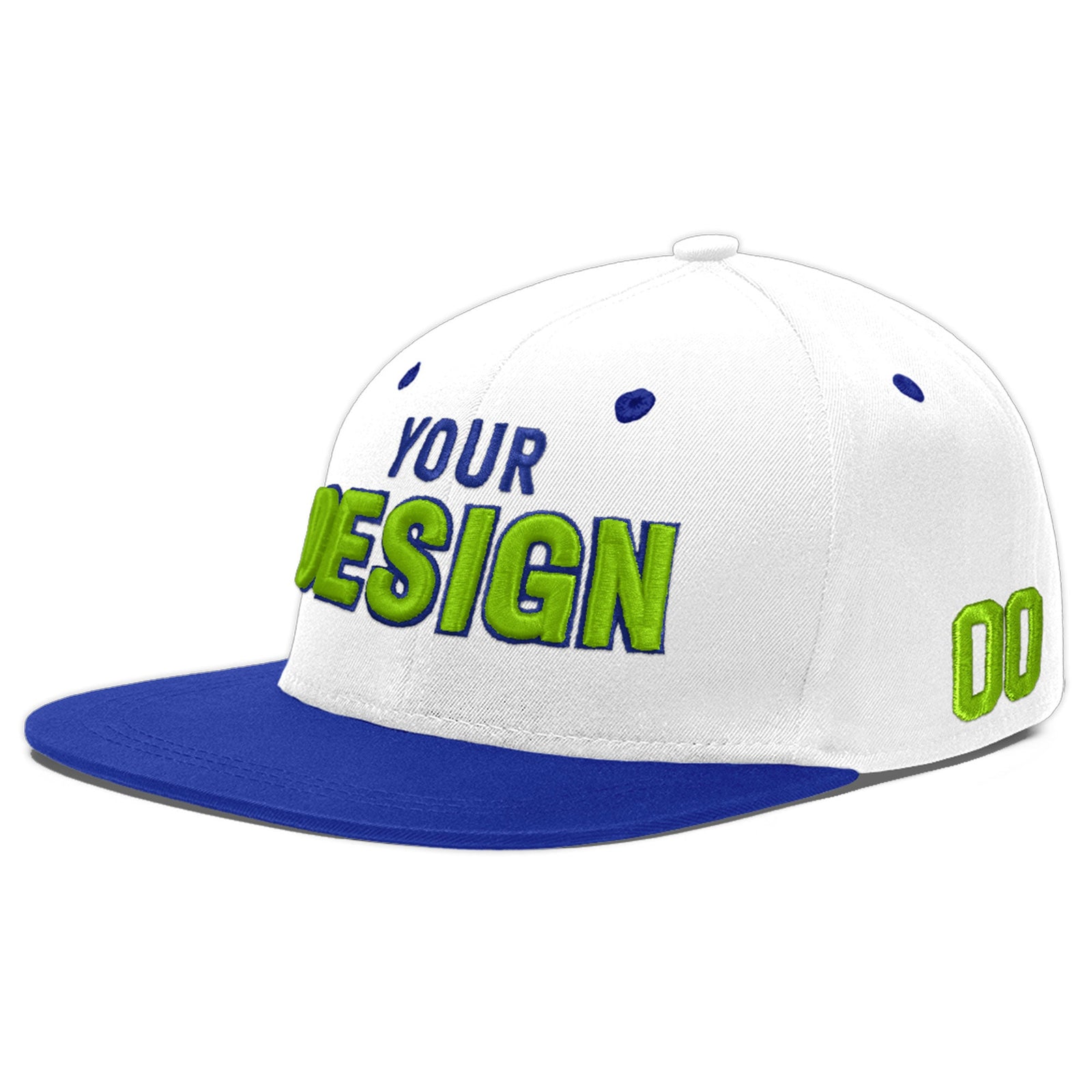Custom White Royal Blue 3D Puff Embroidery Flat Embroidery Casual Sport Baseball Cap