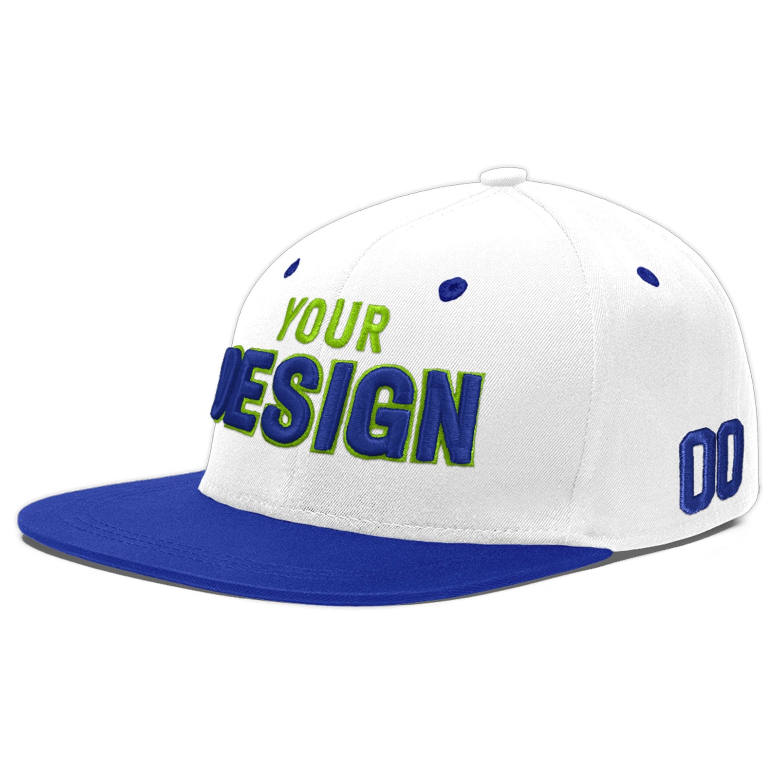 Custom White Royal Blue 86D Puff Embroidery Flat Embroidery Casual Sport Baseball Cap