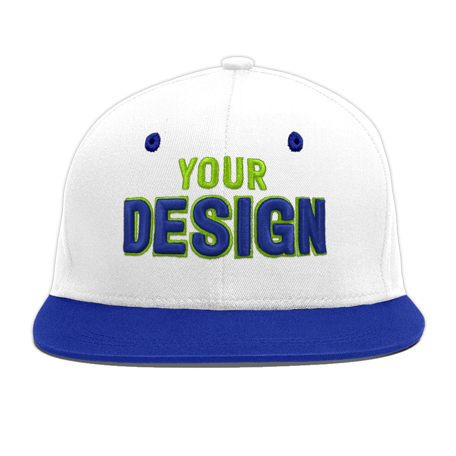Custom White Royal Blue 88D Puff Embroidery Flat Embroidery Casual Sport Baseball Cap