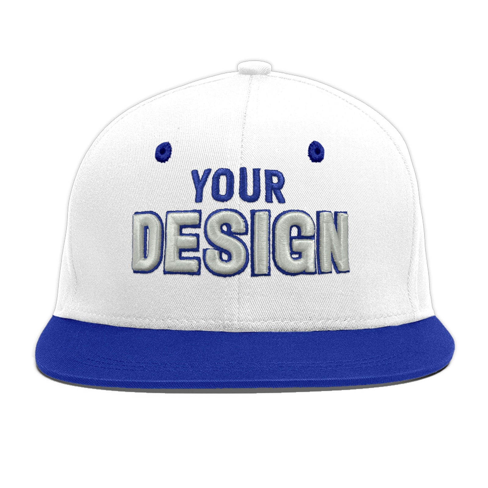 Custom White Royal Blue 104D Puff Embroidery Flat Embroidery Casual Sport Baseball Cap