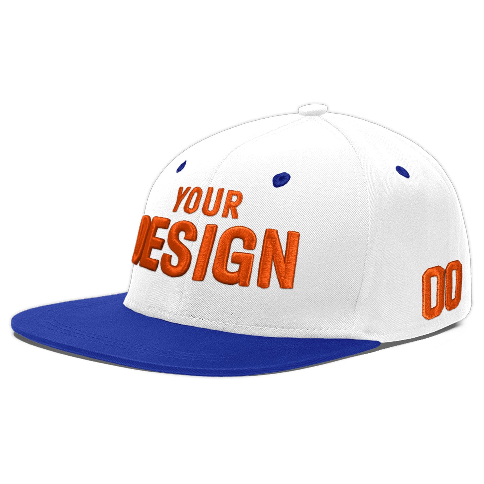 Custom White Royal Blue 118D Puff Embroidery Flat Embroidery Casual Sport Baseball Cap