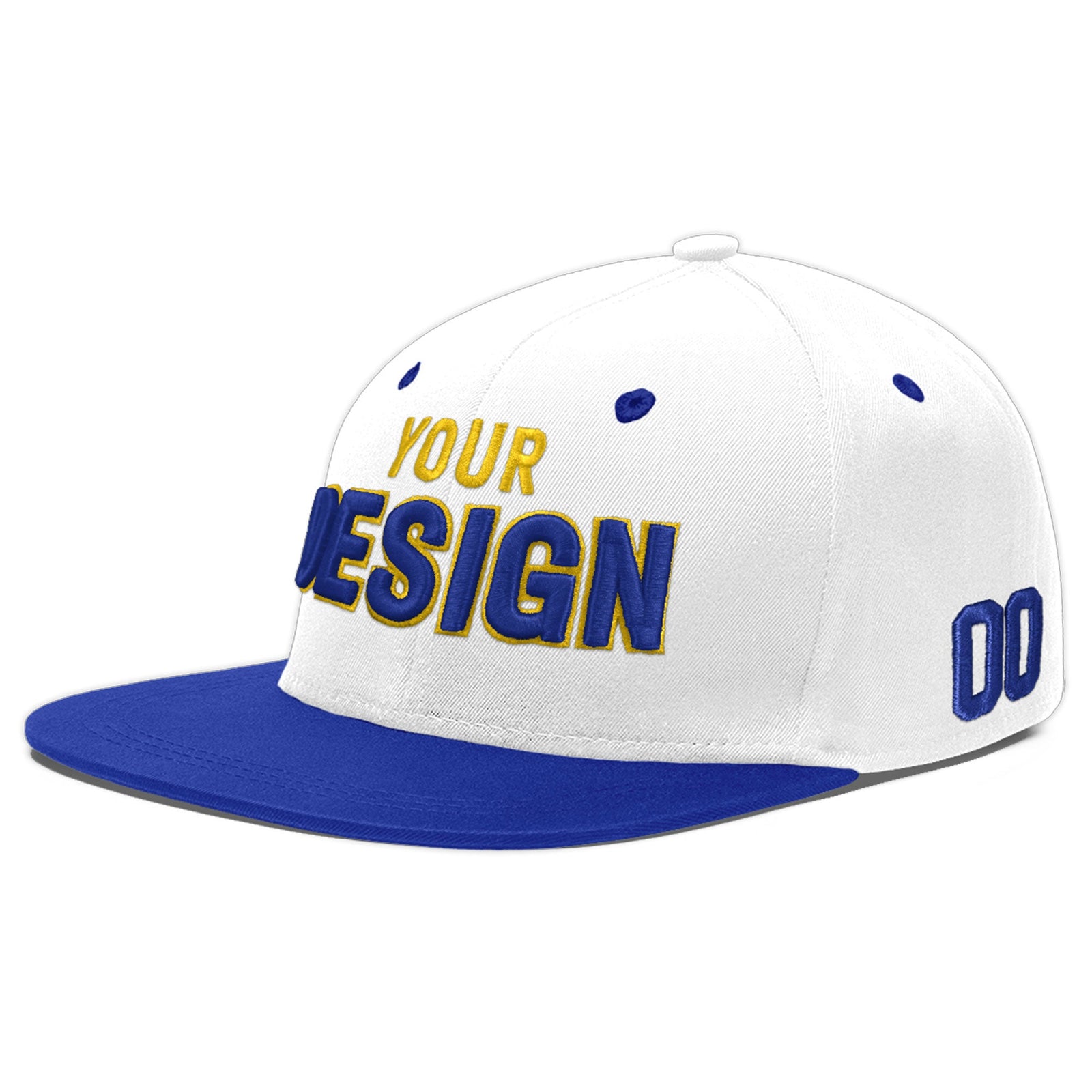 Custom White Royal Blue 94D Puff Embroidery Flat Embroidery Casual Sport Baseball Cap