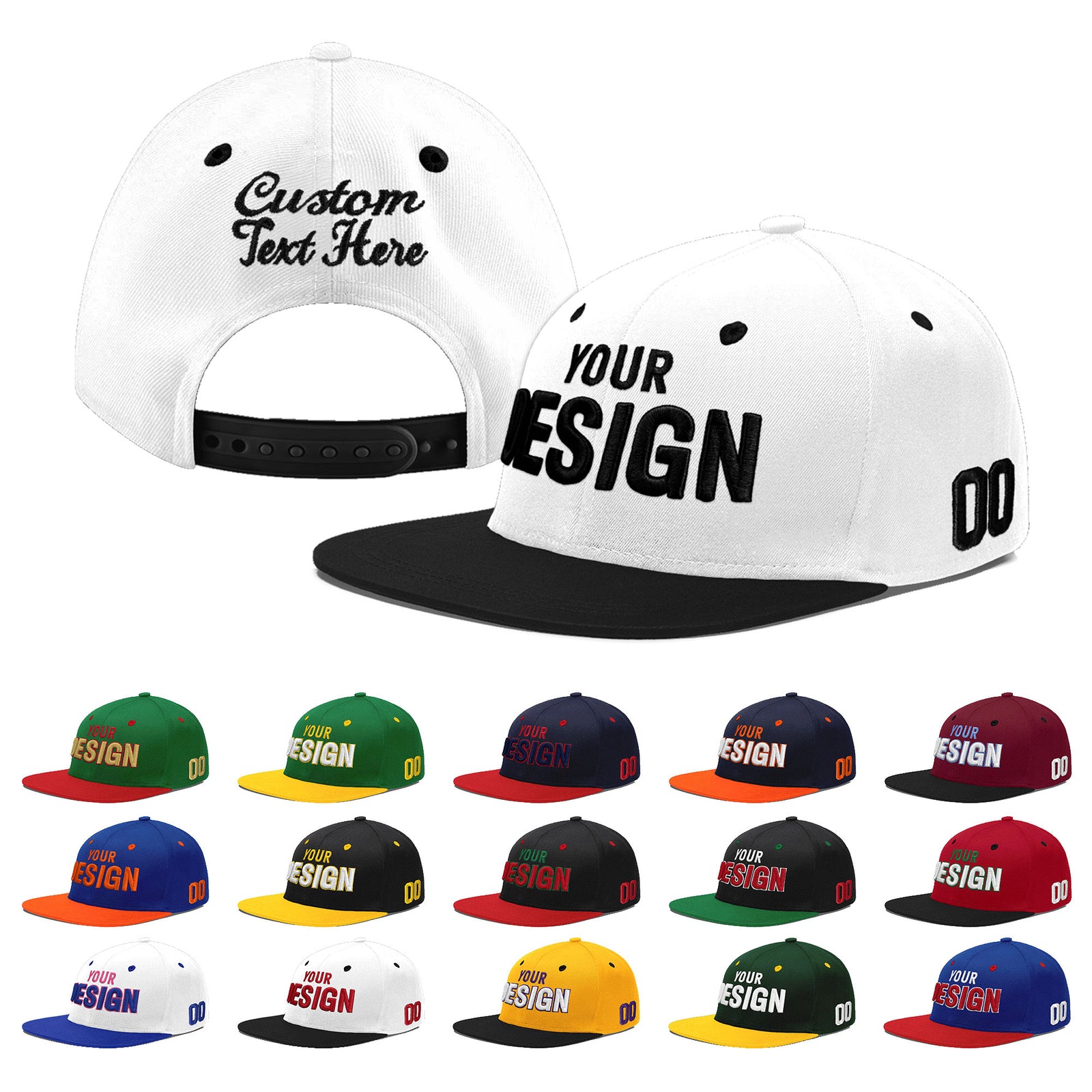 Custom White Black 3D Puff Embroidery Flat Embroidery Casual Sport Baseball Cap