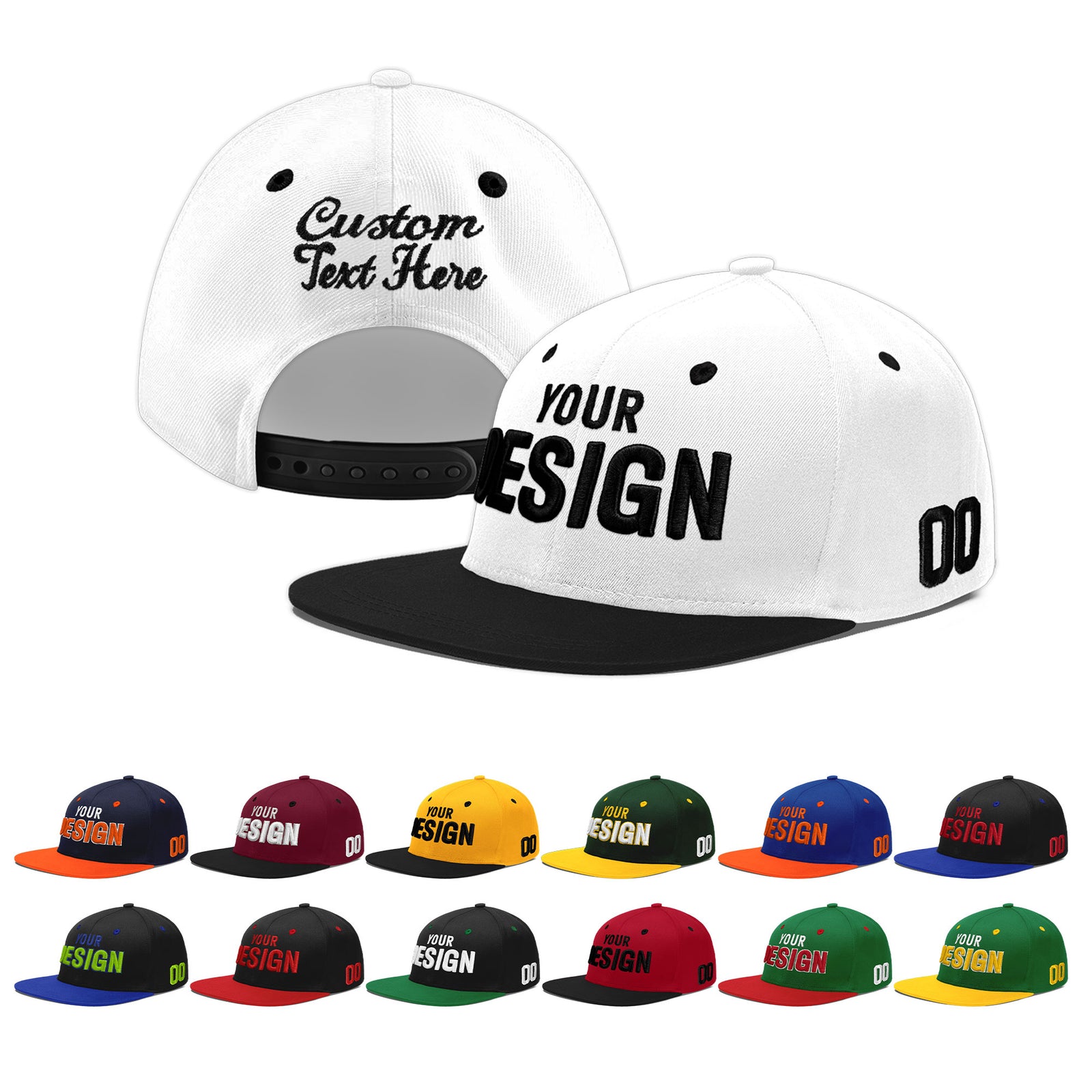 Custom White Black 3D Puff Embroidery Flat Embroidery Casual Sport Baseball Cap